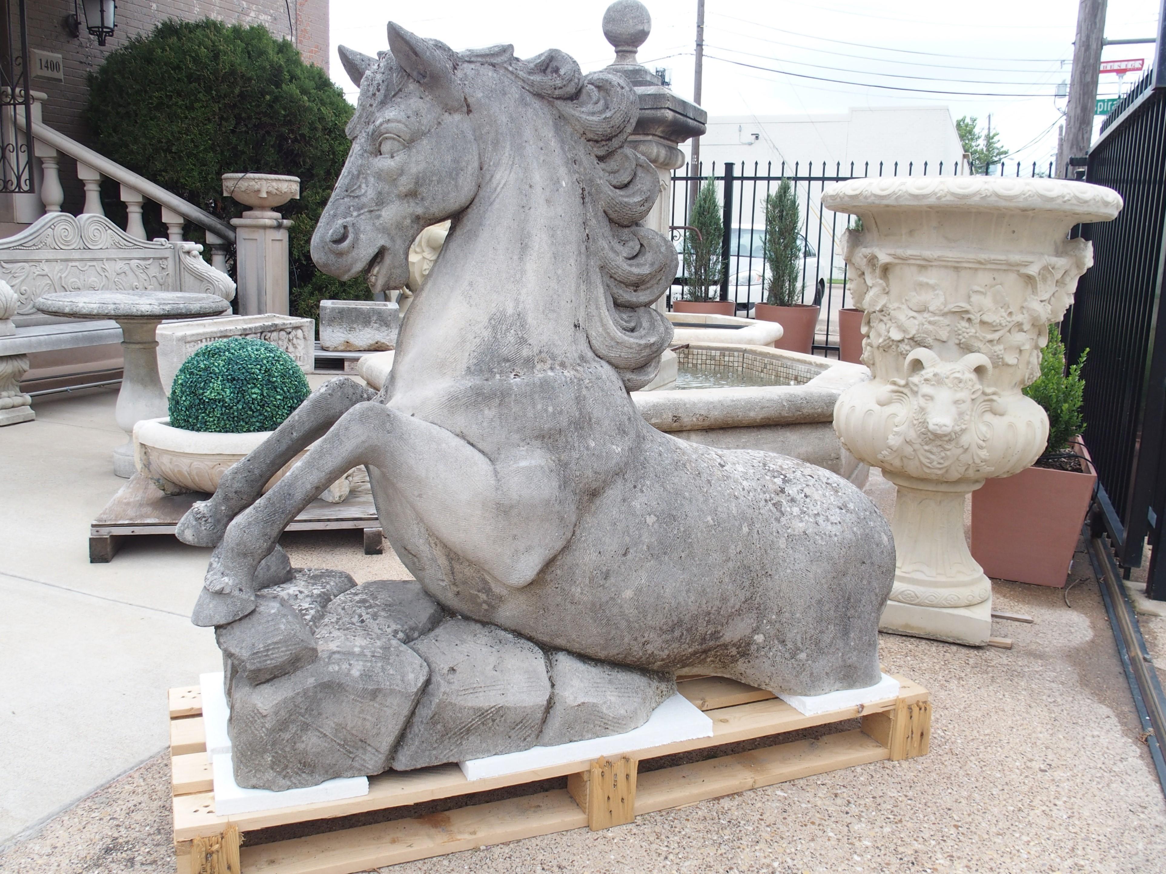 Pareja de grandes caballos tallados en piedra caliza del Véneto, Italia en venta 11
