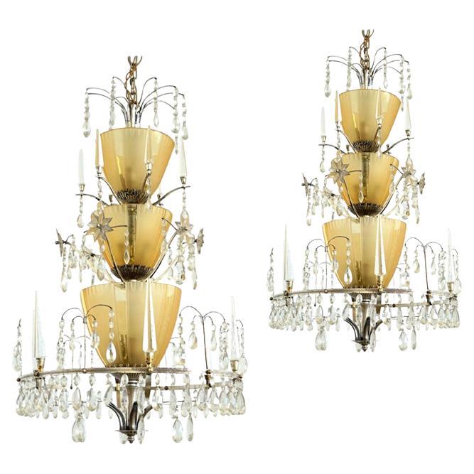A pair of large Chandeliers by Elis Bergh