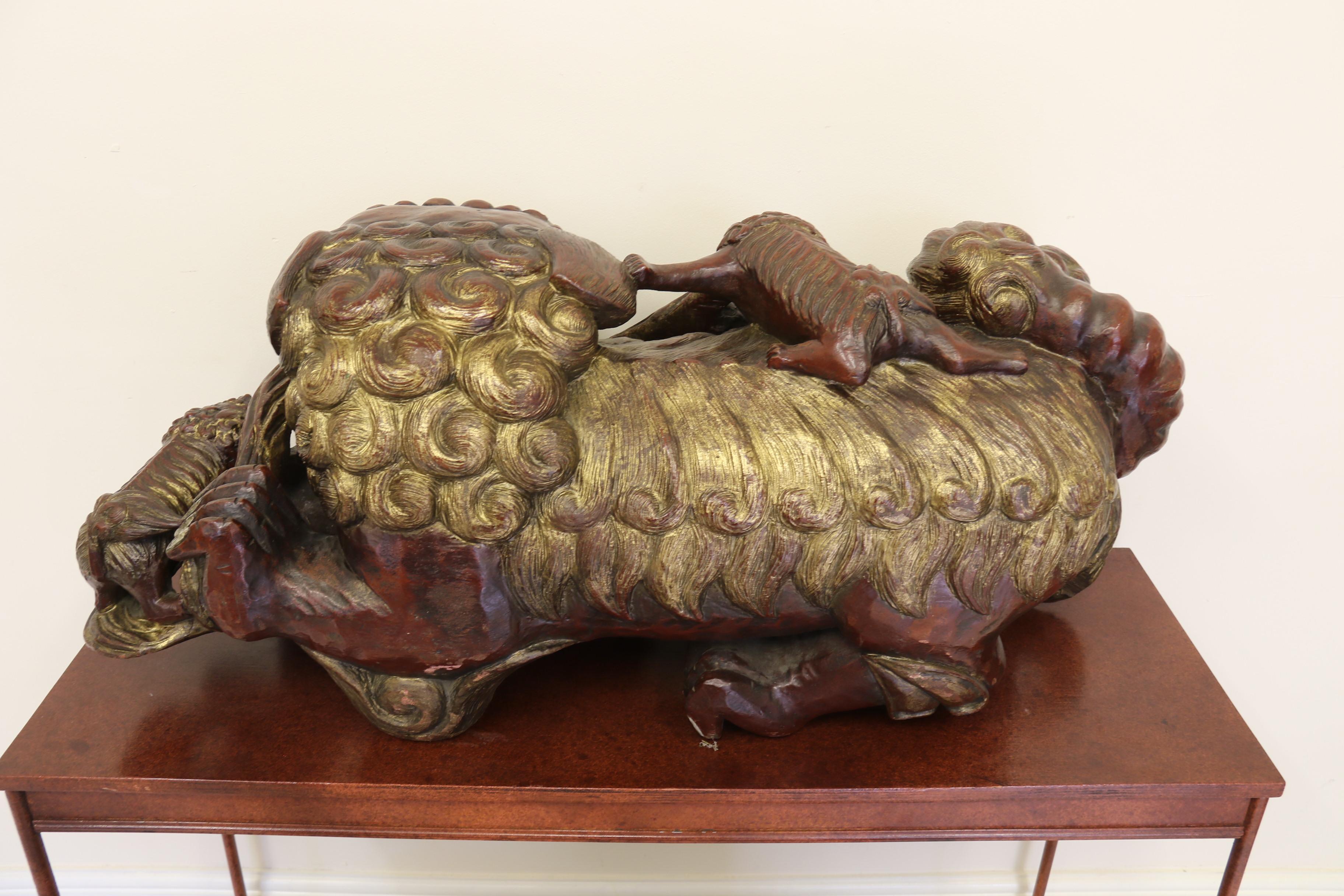 A Pair of 19th century hardwood Chinese Mythical Beasts/Dogs of Foo on Stands  For Sale 7