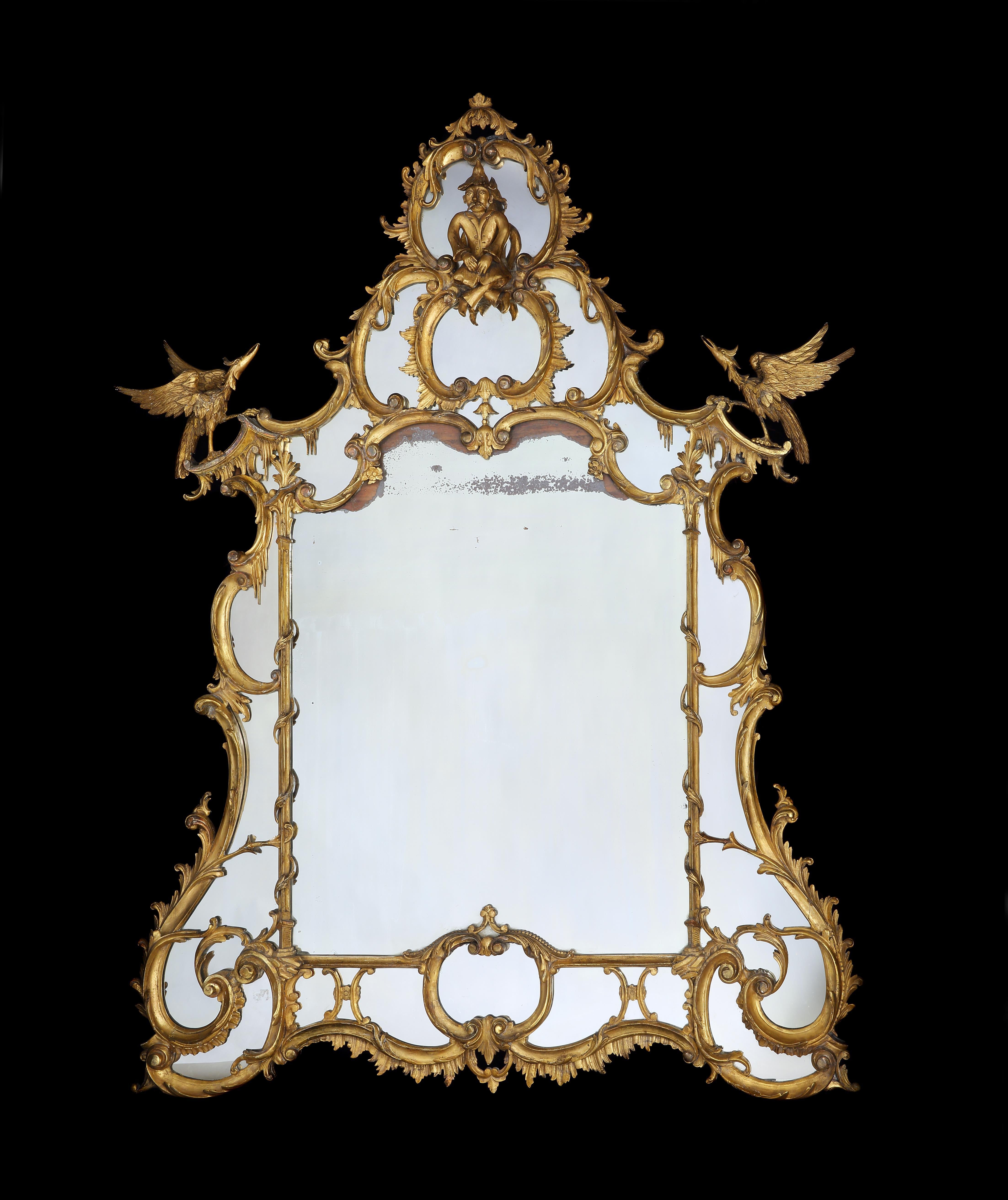 Irish Pair of Large Chinese Chippendale Style Gilt Wood Over-Mantle Mirrors