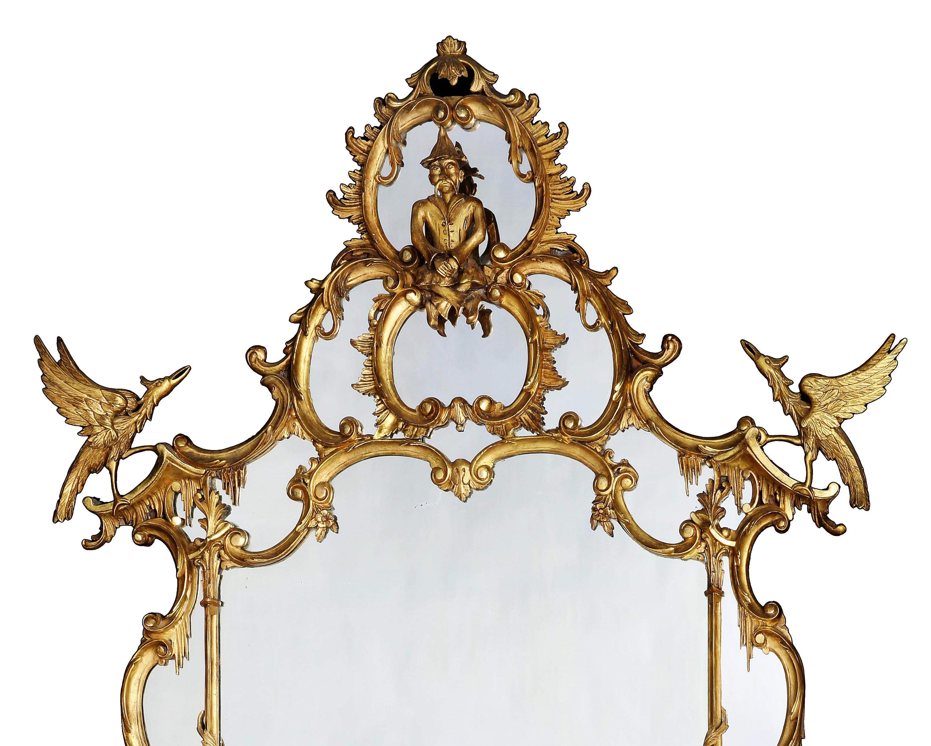 Pair of Large Chinese Chippendale Style Gilt Wood Over-Mantle Mirrors In Good Condition In Dublin, GB