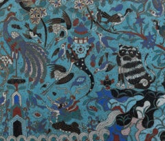 Pareja de grandes placares chinos de cloisonné con marco de madera, Siglo XIX