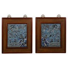 A Pair of Large Chinese Cloisonne Placques with Timber Frame, 19th Century