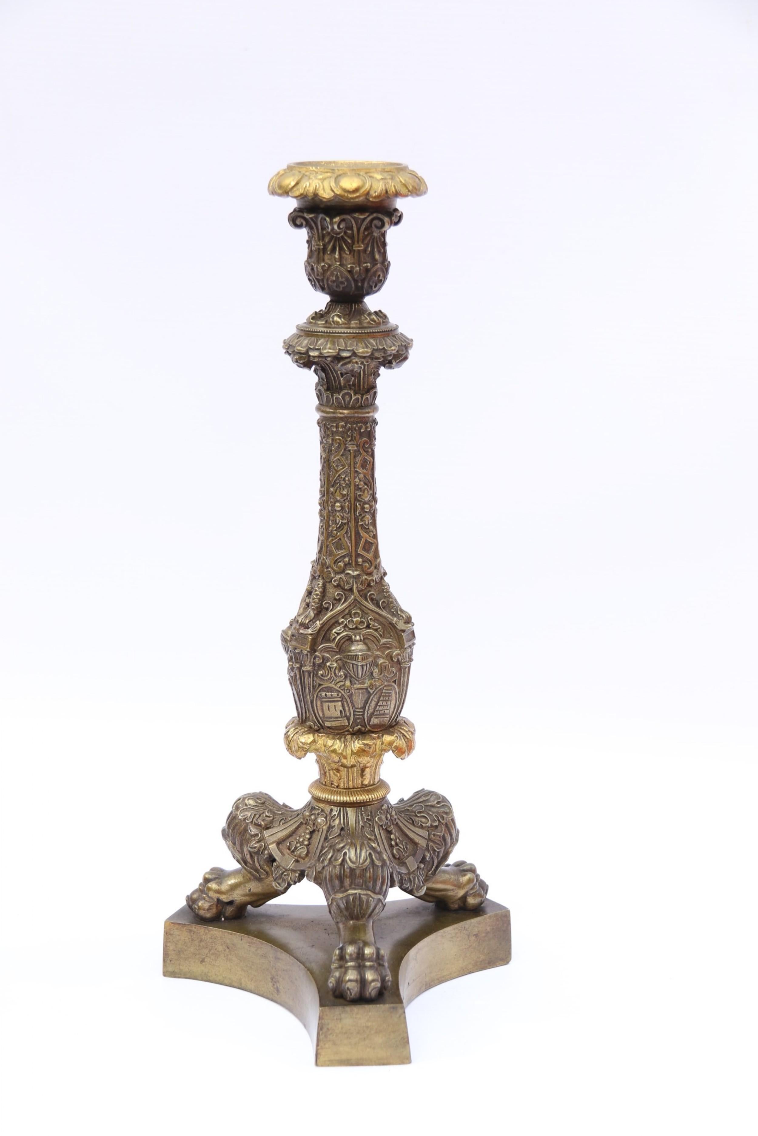 Pair of Large Classical French Mid-19th Century Cast Bronze Candlesticks For Sale 7