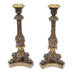 Pair of Large Classical French Mid-19th Century Cast Bronze Candlesticks