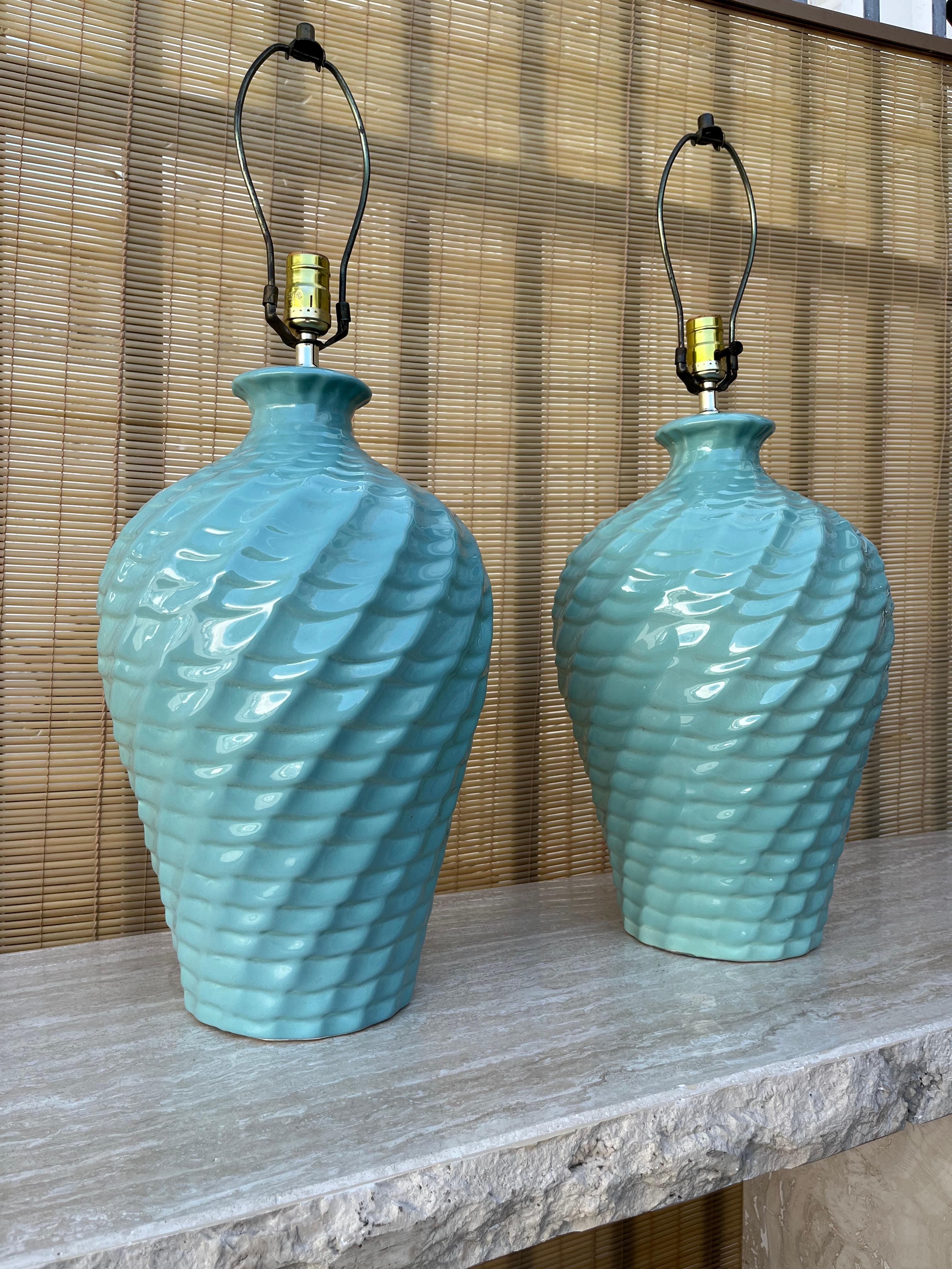 A pair of large Coastal Style Harris Lamps Ceramic Table Lamps- Circa 1980's For Sale 4