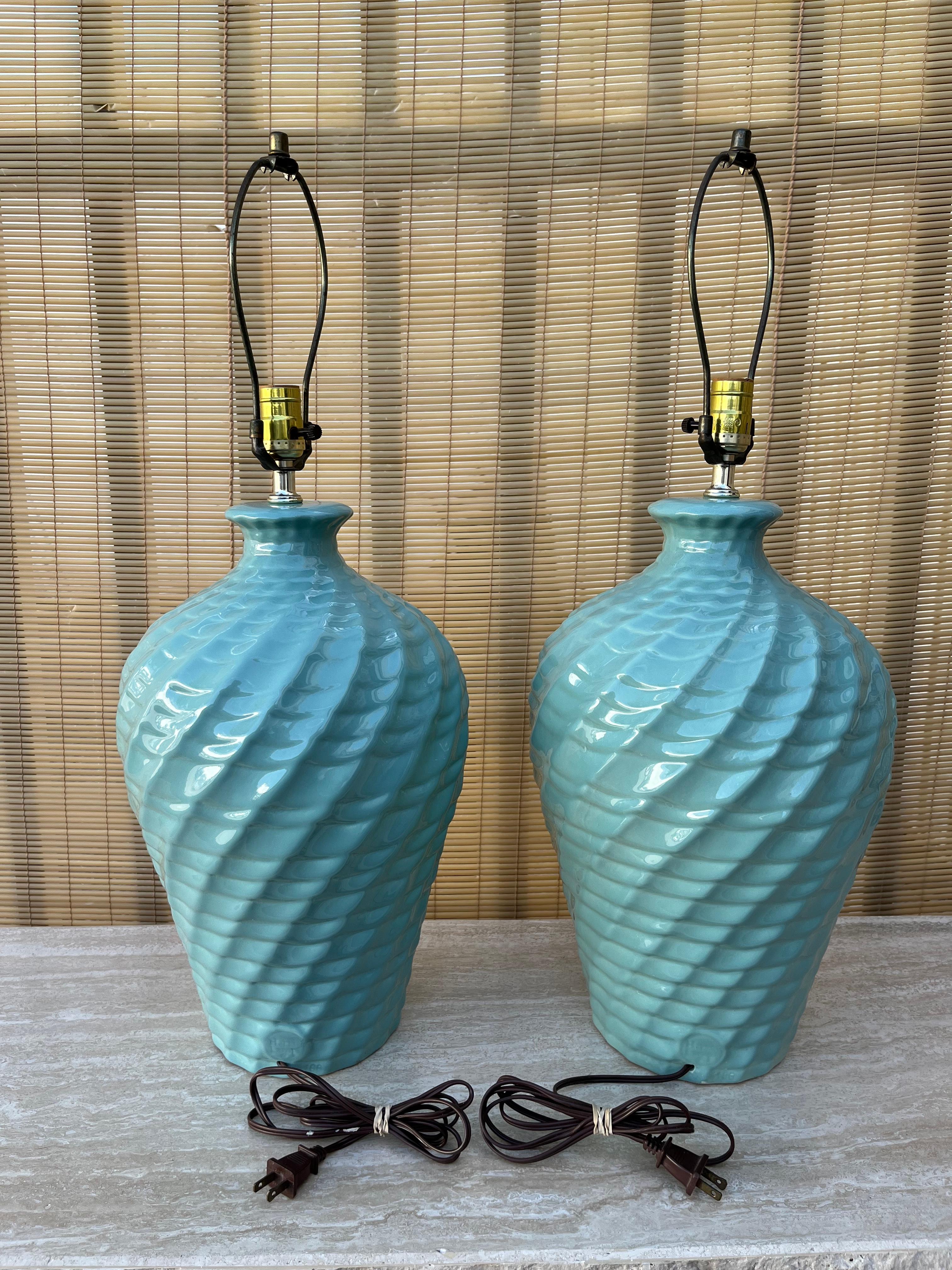 A pair of large Coastal Style Harris Lamps Ceramic Table Lamps- Circa 1980's For Sale 5