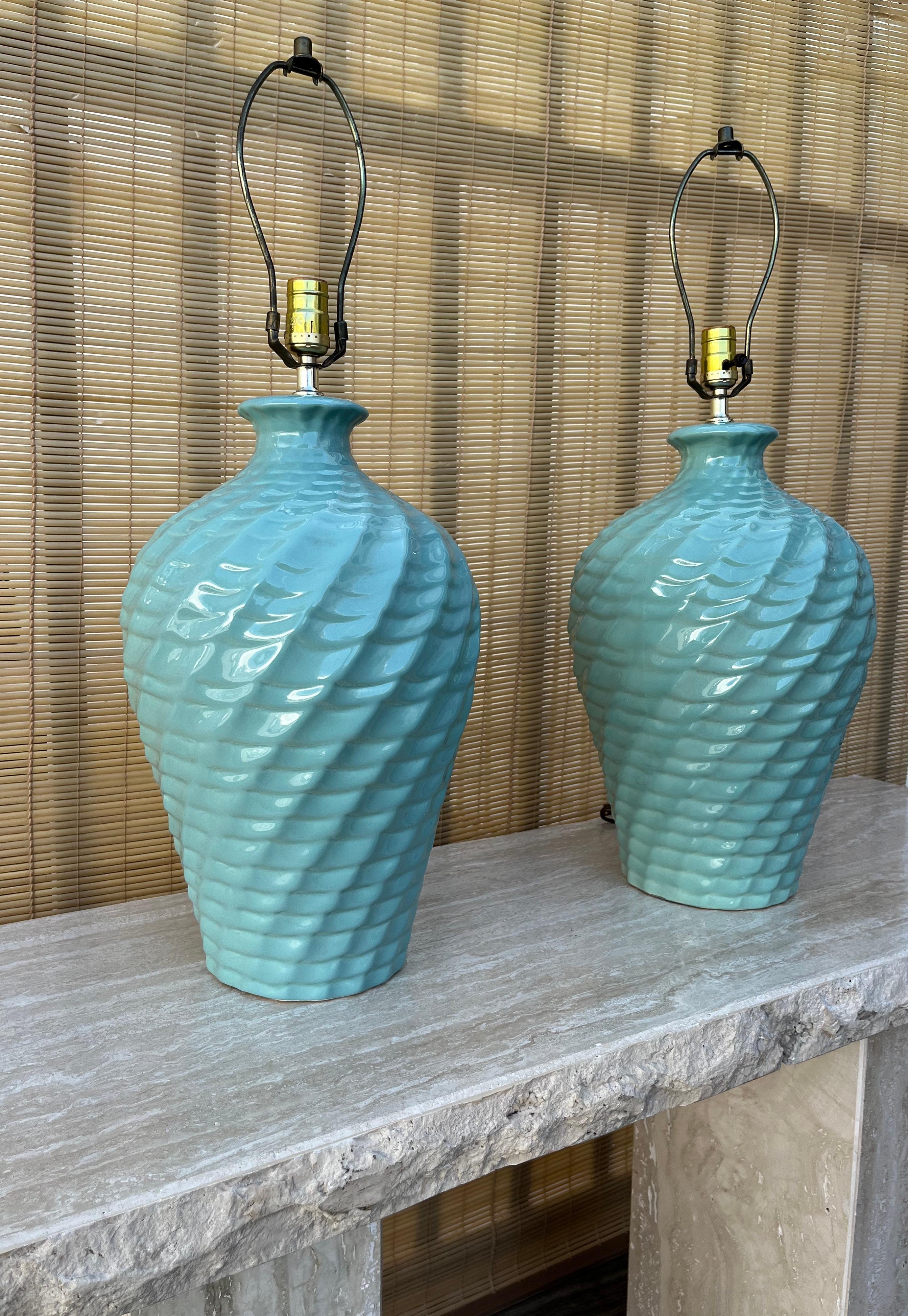 A pair of large Coastal Style Harris Lamps Ceramic Table Lamps- Circa 1980's For Sale 6