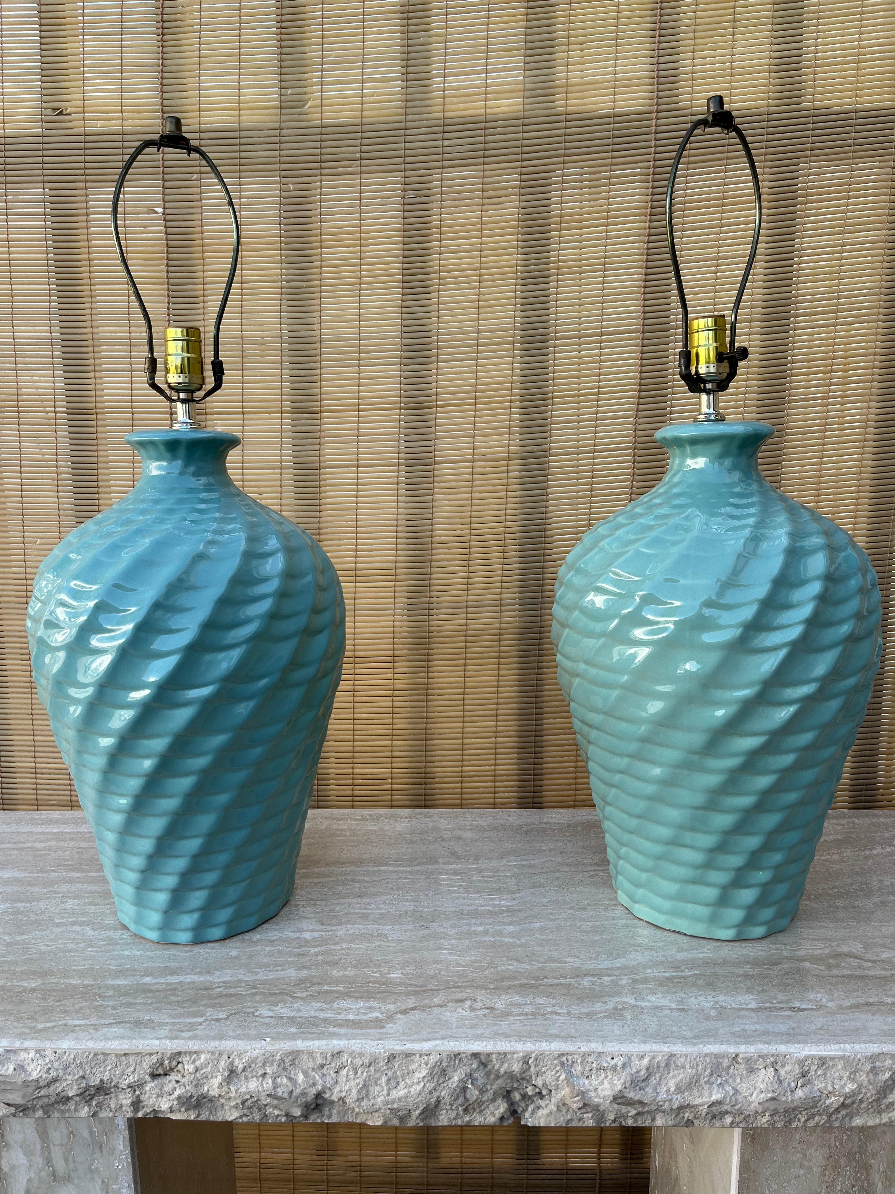 A pair of large Coastal Style Harris Lamps Ceramic Table Lamps- Circa 1980's For Sale 7