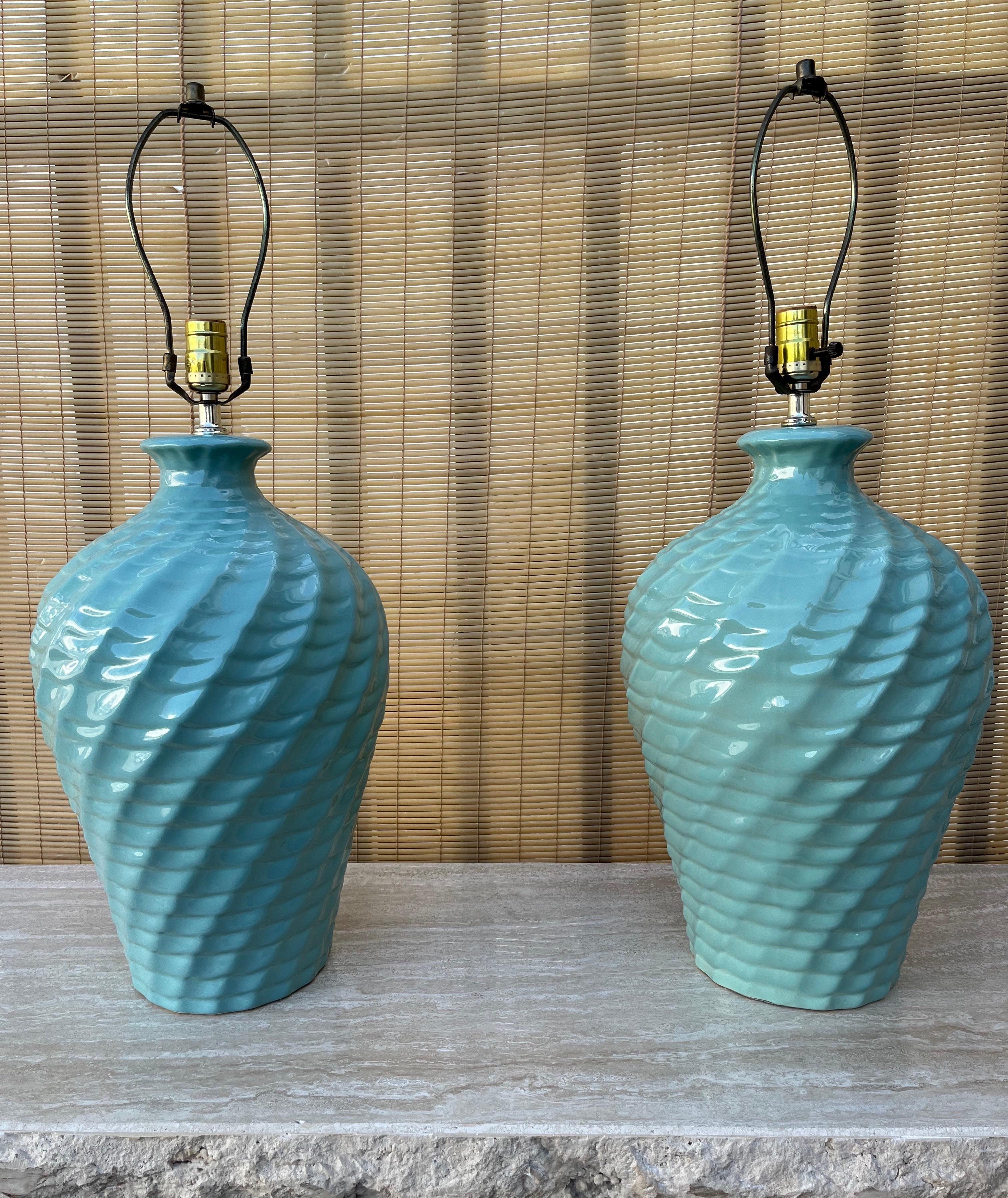 A pair of large Coastal Style Harris Lamps Ceramic Table Lamps- Circa 1980's For Sale 8