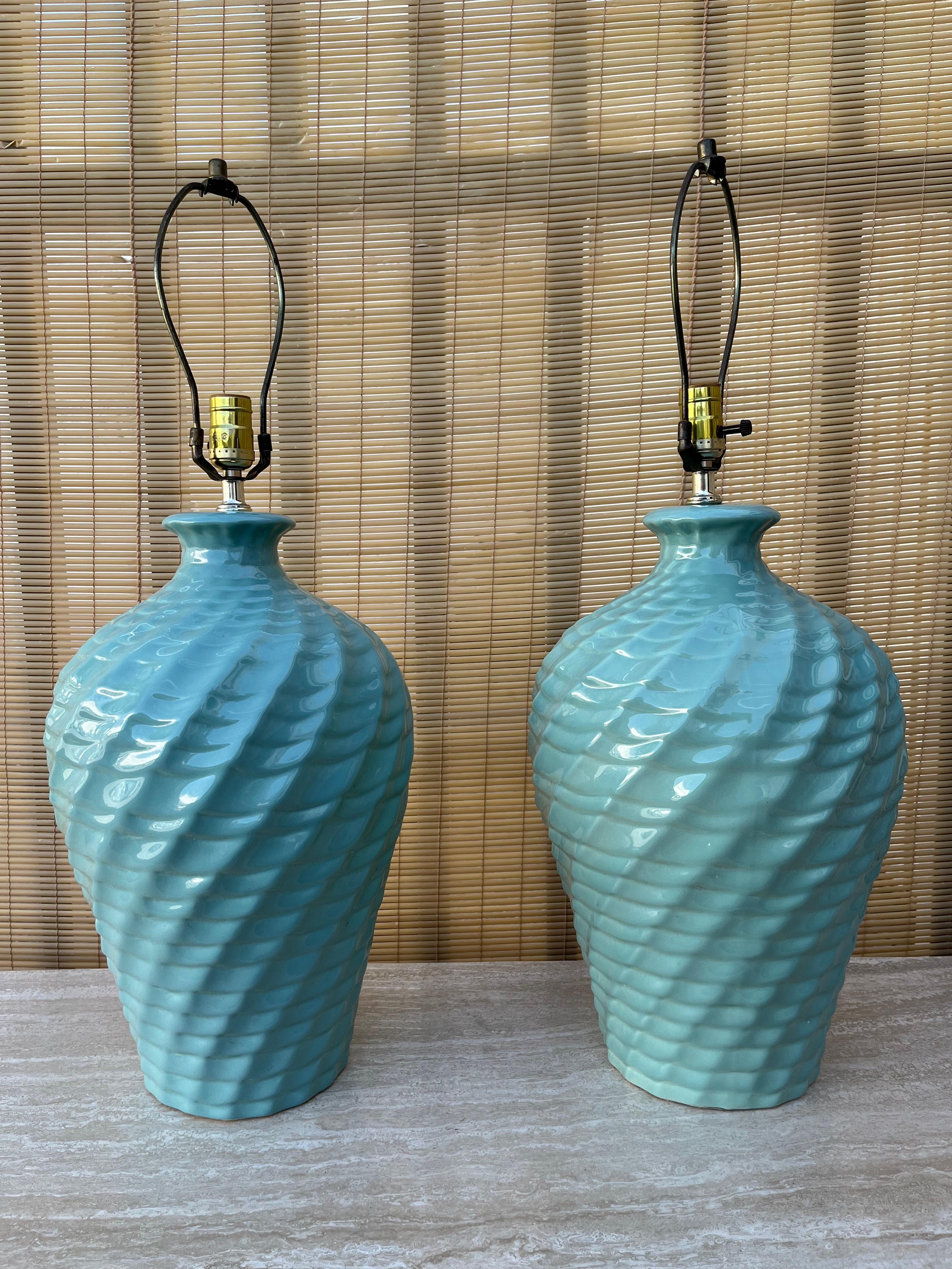 Glazed A pair of large Coastal Style Harris Lamps Ceramic Table Lamps- Circa 1980's For Sale