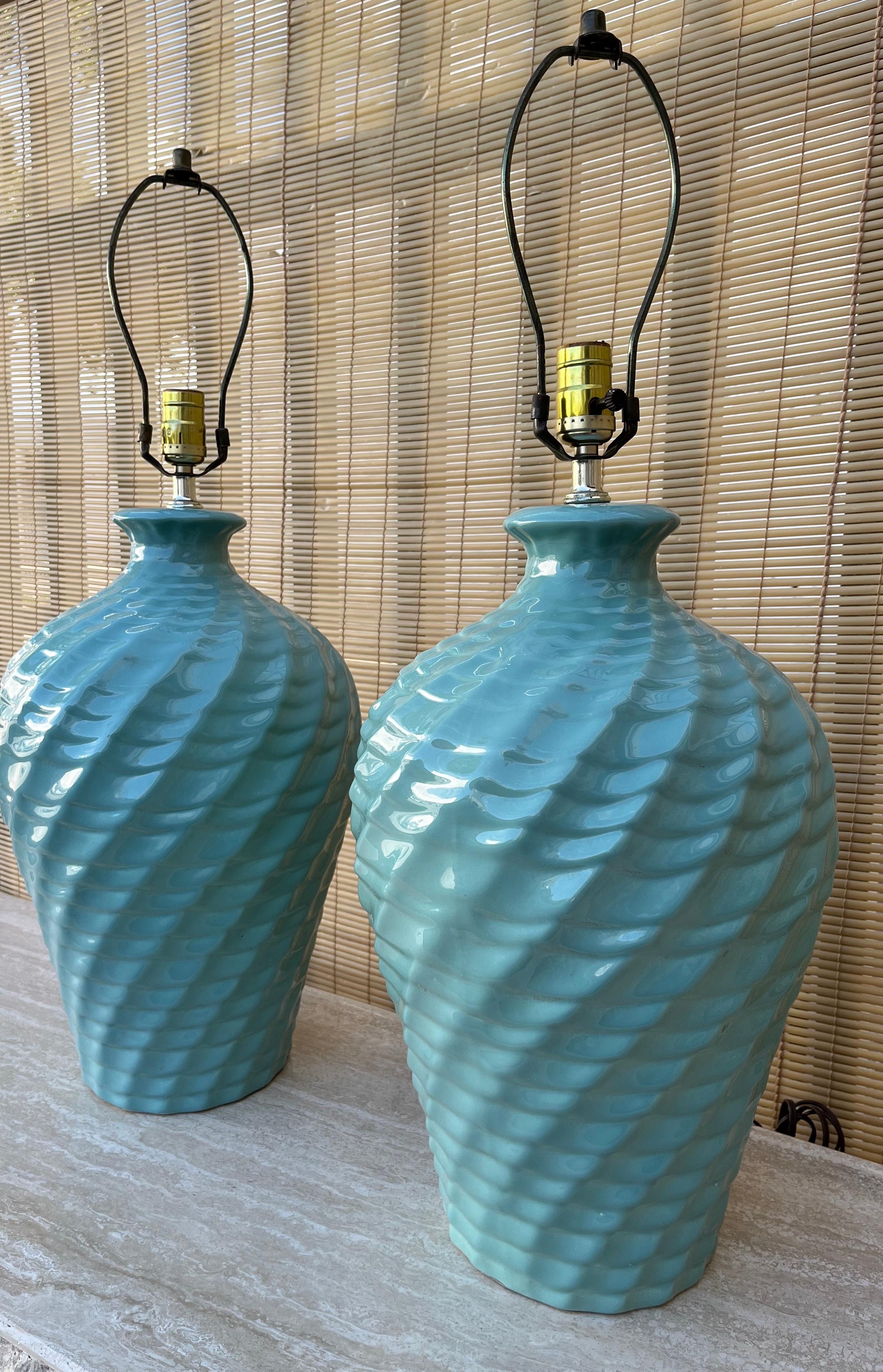 A pair of large Coastal Style Harris Lamps Ceramic Table Lamps- Circa 1980's For Sale 1