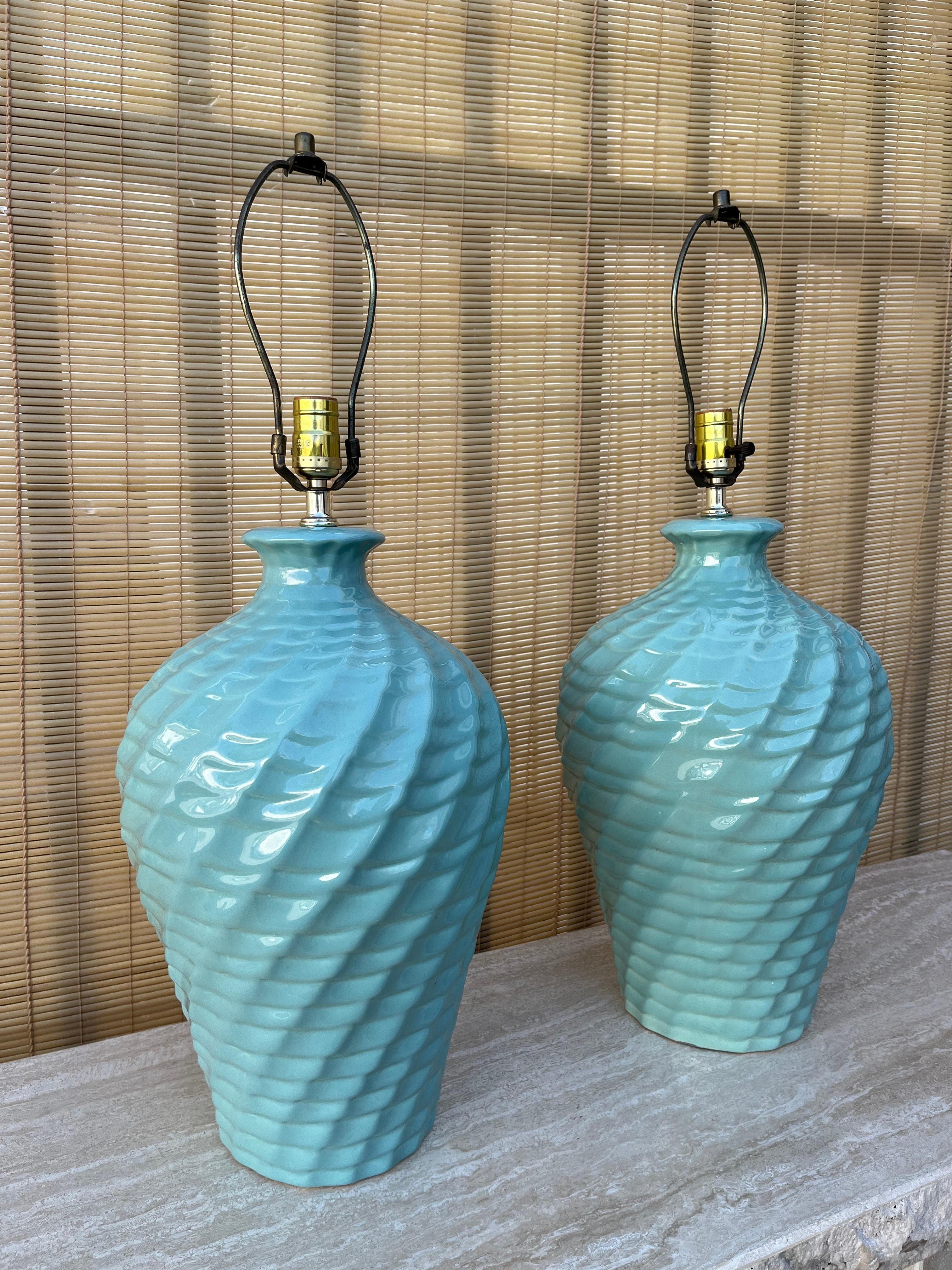A pair of large Coastal Style Harris Lamps Ceramic Table Lamps- Circa 1980's For Sale 2