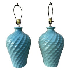 Coppia di grandi lampade Harris Lamps in stile costiero Lampade da tavolo in ceramica - CIRCA 1980