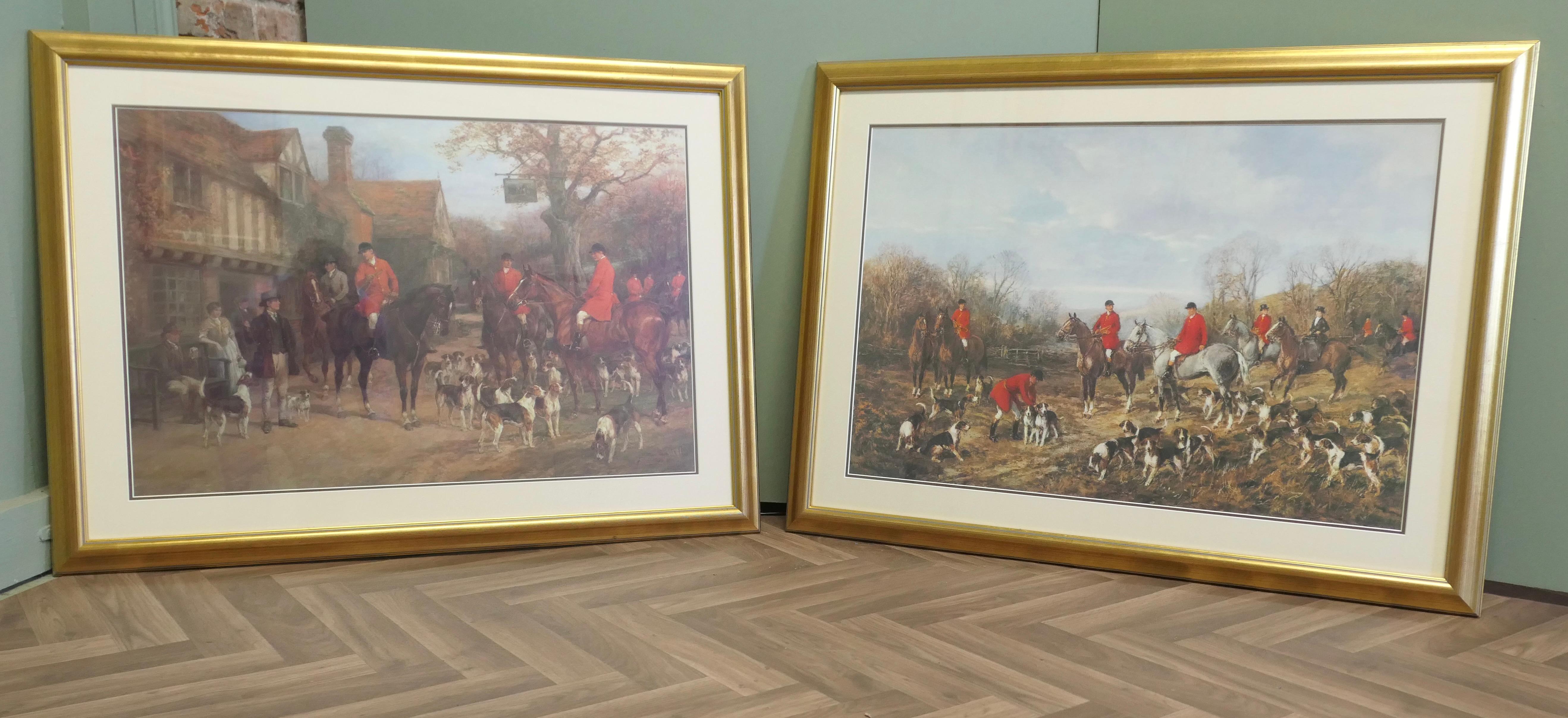 A Pair of Large Coloured Hunting Prints 

These are large coloured prints, nicely mounted and in gold frames, the scene is set with the huntsmen and their pack leaving for a day of Sport. The prints are full of interesting detail they are 28” high
