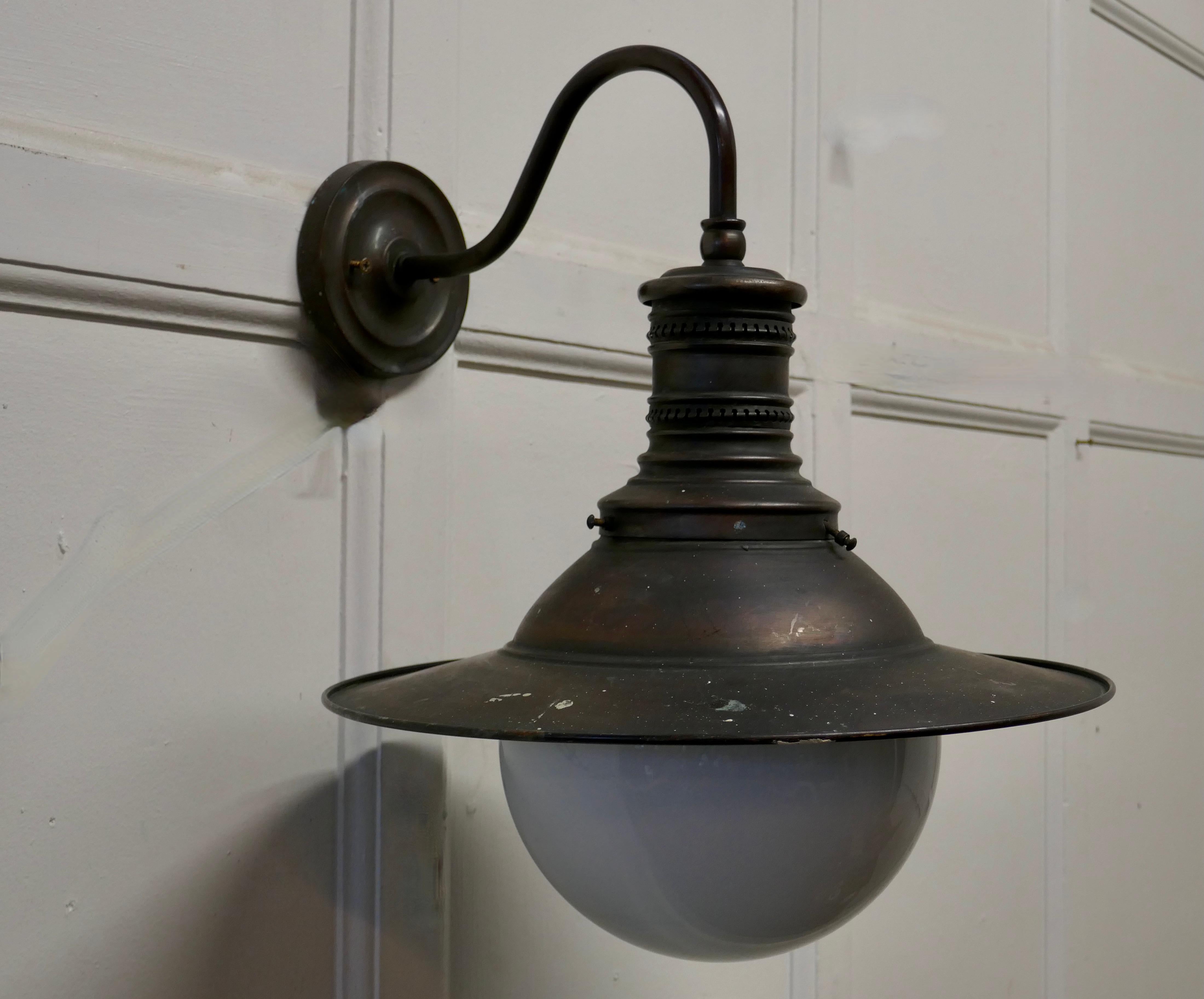 Pair of Large Copper and Globe Industrial Wall Lights For Sale 2