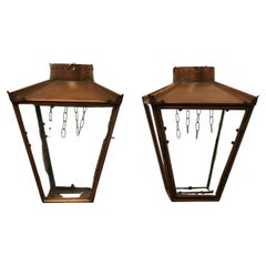  A Pair of Large Copper Hanging Lantern Lampshades   