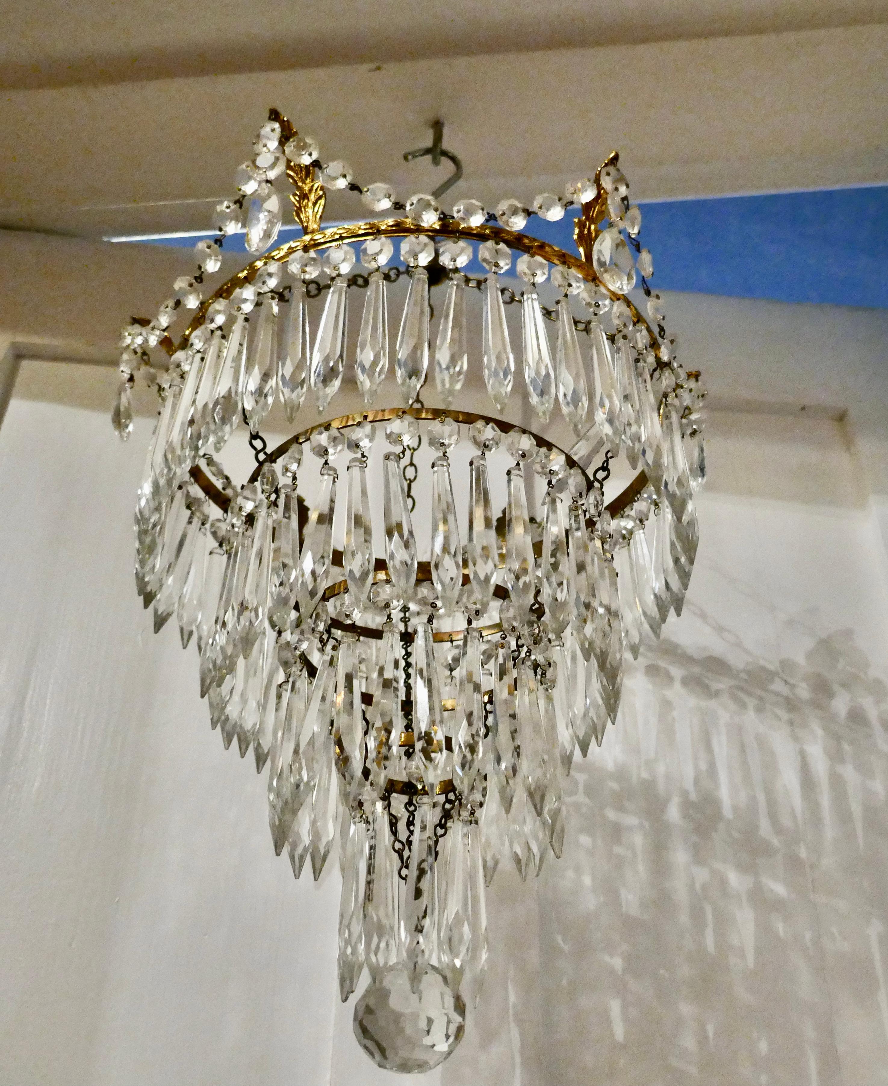 Pair of Large Crystal Waterfall Chandeliers In Good Condition In Chillerton, Isle of Wight