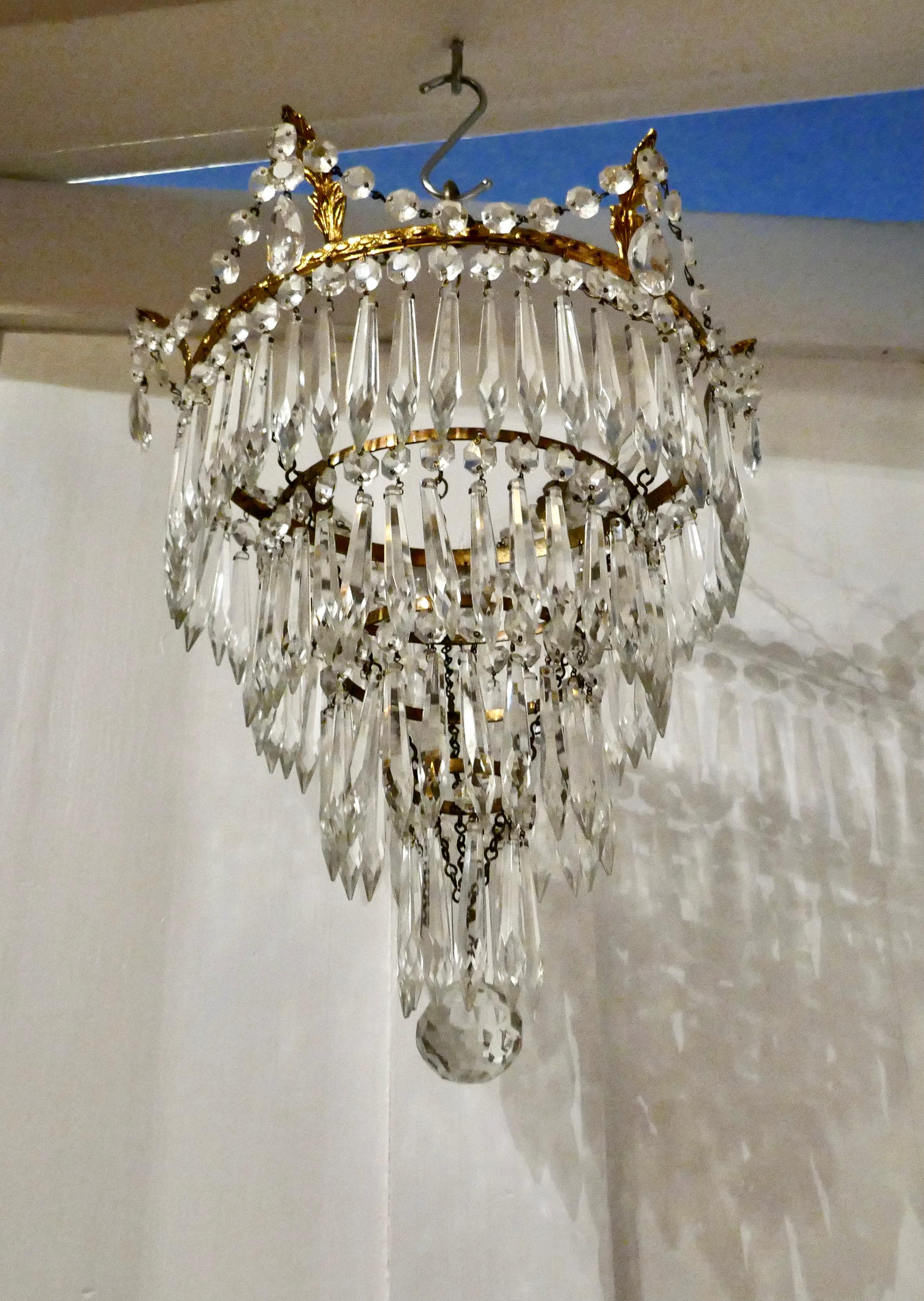 20th Century Pair of Large Crystal Waterfall Chandeliers