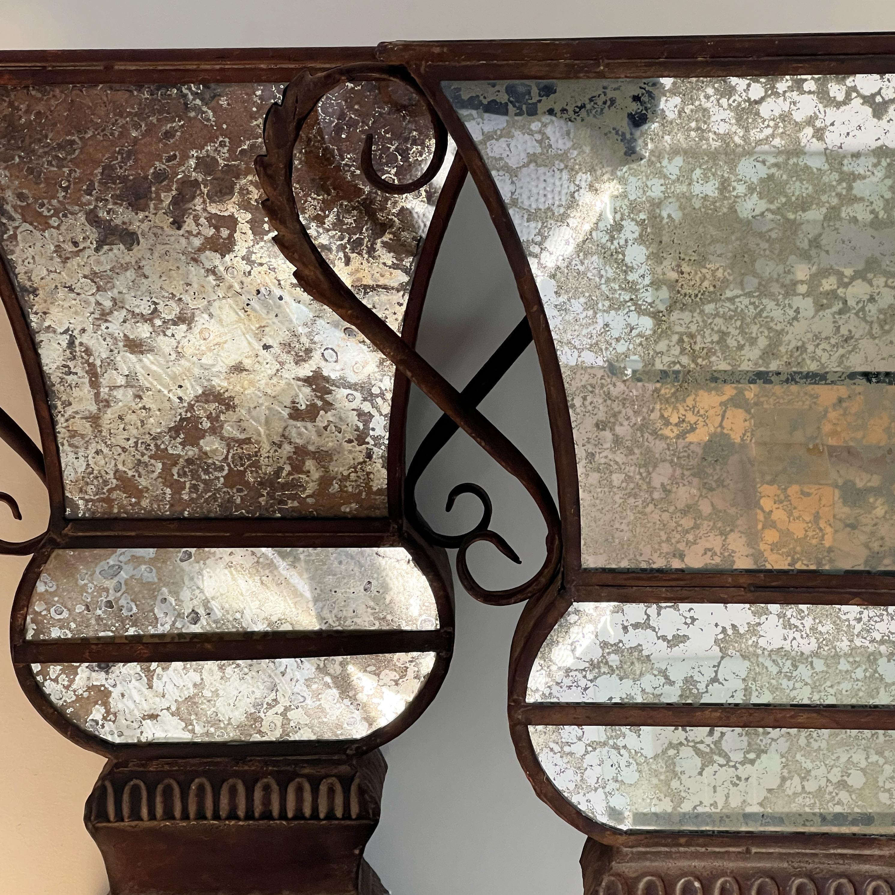 20th Century A pair of large decorative iron and mirrored urns, 20th century For Sale
