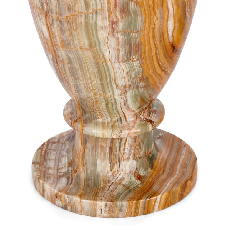 Pair of Large Decorative Vases in Red and Green Onyx For Sale at 1stDibs