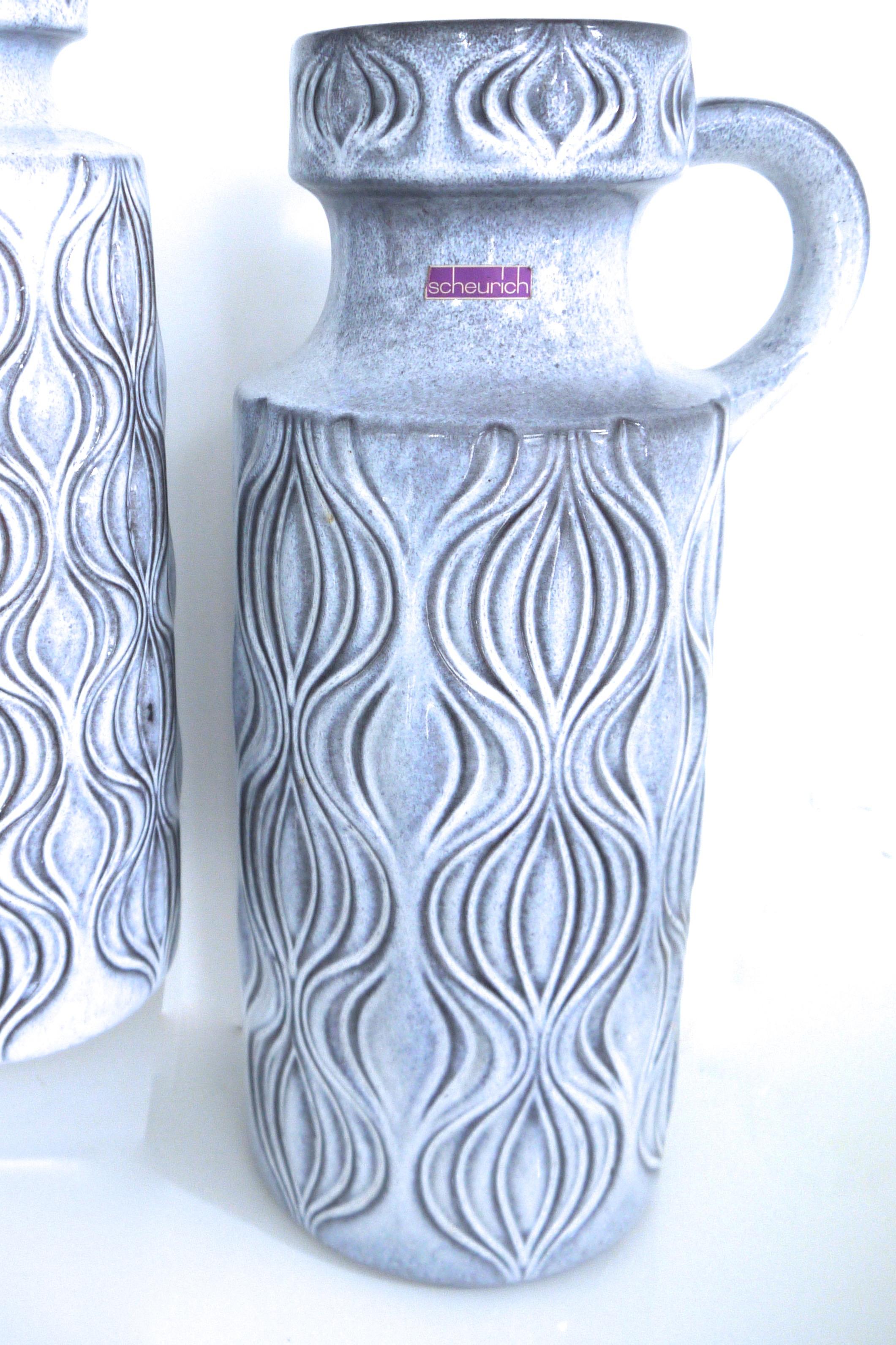 Mid-Century Modern Pair of Large Dove-Grey Scheurich ‘Onion’ Design Ceramic Floor Vases For Sale