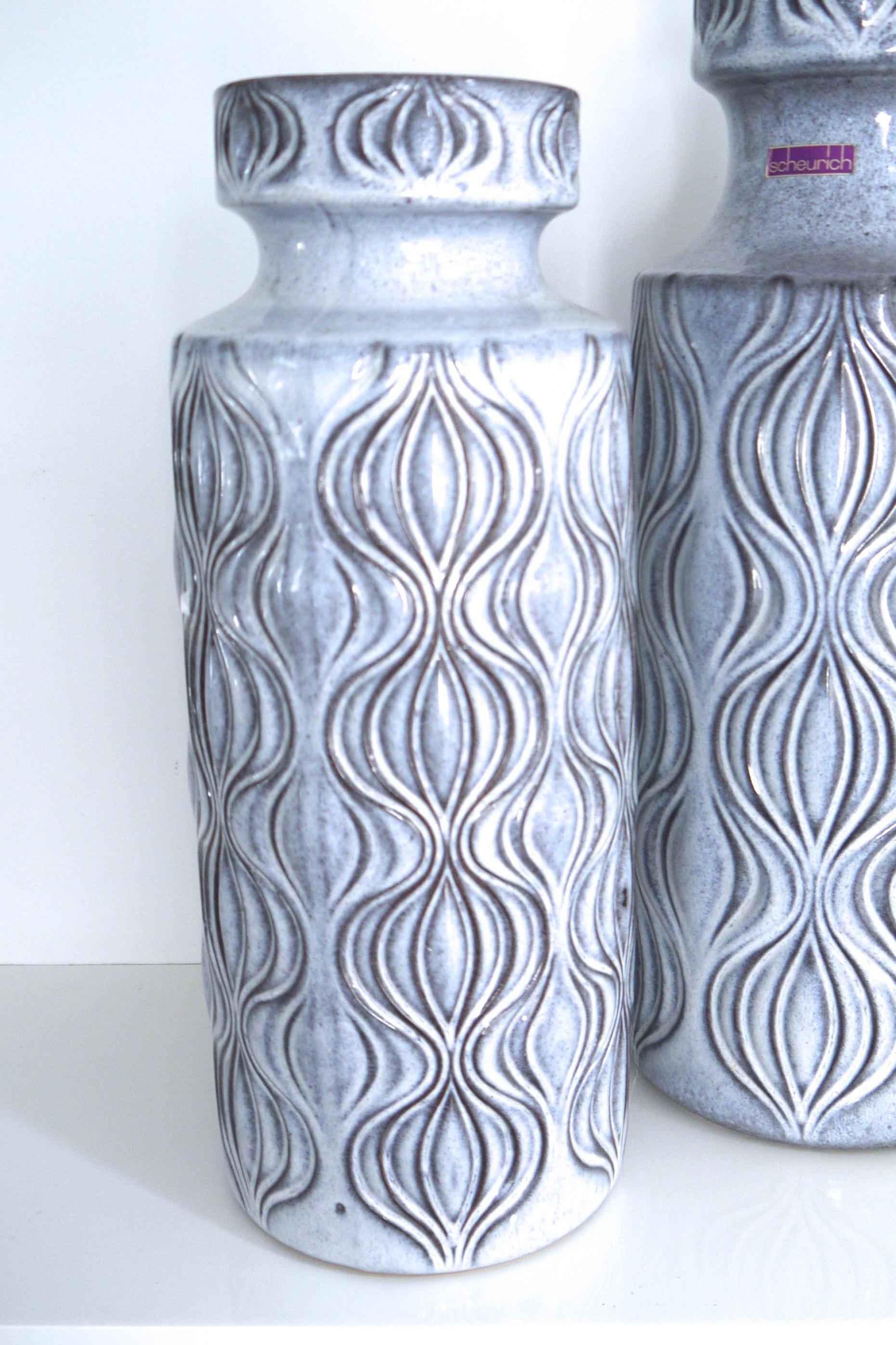 German Pair of Large Dove-Grey Scheurich ‘Onion’ Design Ceramic Floor Vases For Sale