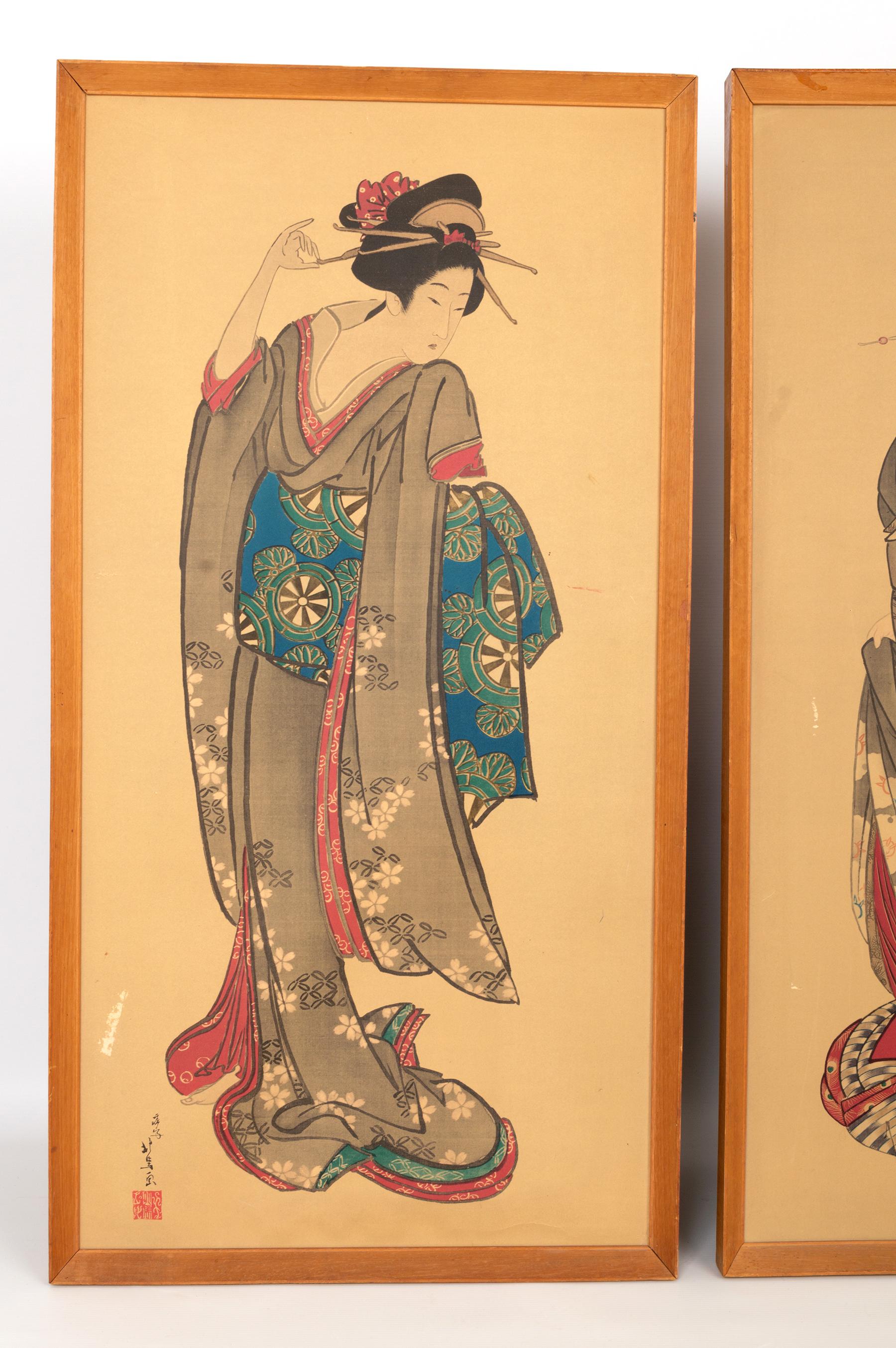 Showa Pair of Large Early 20th Century Japanese Signed Woodblock Prints, C.1930