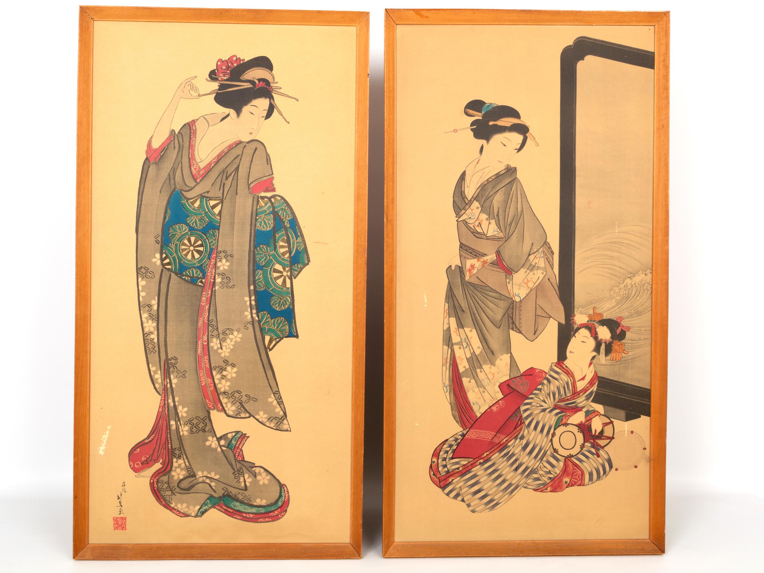 Pair of Large Early 20th Century Japanese Signed Woodblock Prints, C.1930 In Good Condition In London, GB