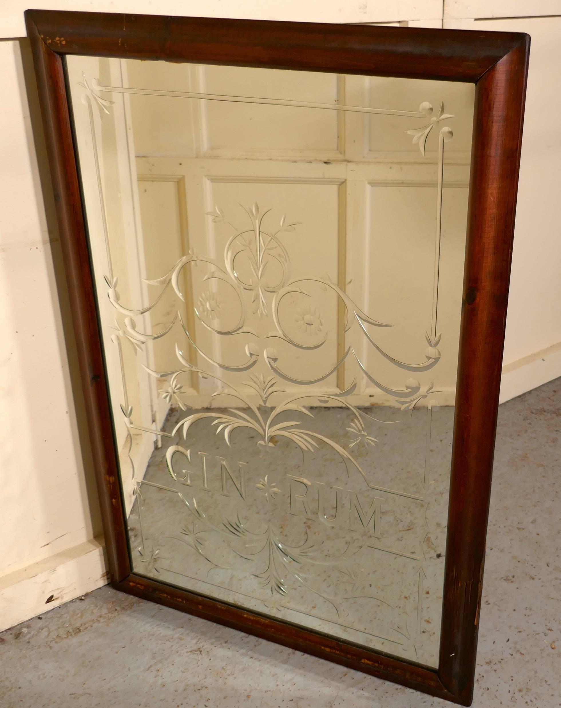 Pair of Large Etched Glass Pub Mirrors 3
