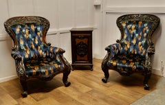 A Pair of Large Franco Chinese Carved Salon Chairs