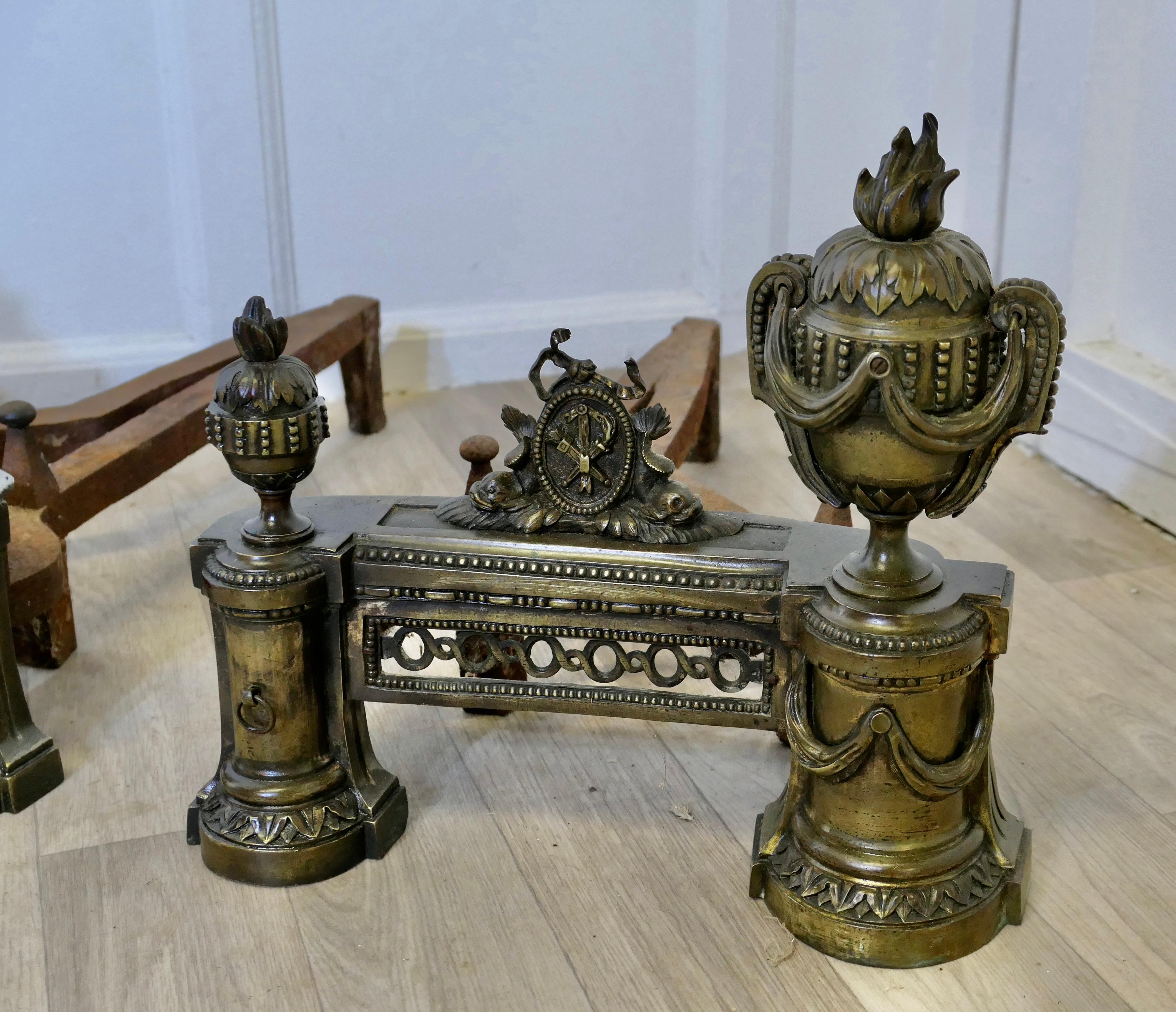 A Pair of Large French 18th century Brass Chenets For Sale 1