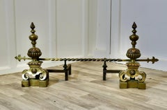 A Pair of Large French Baroque Brass Andirons or Chenets