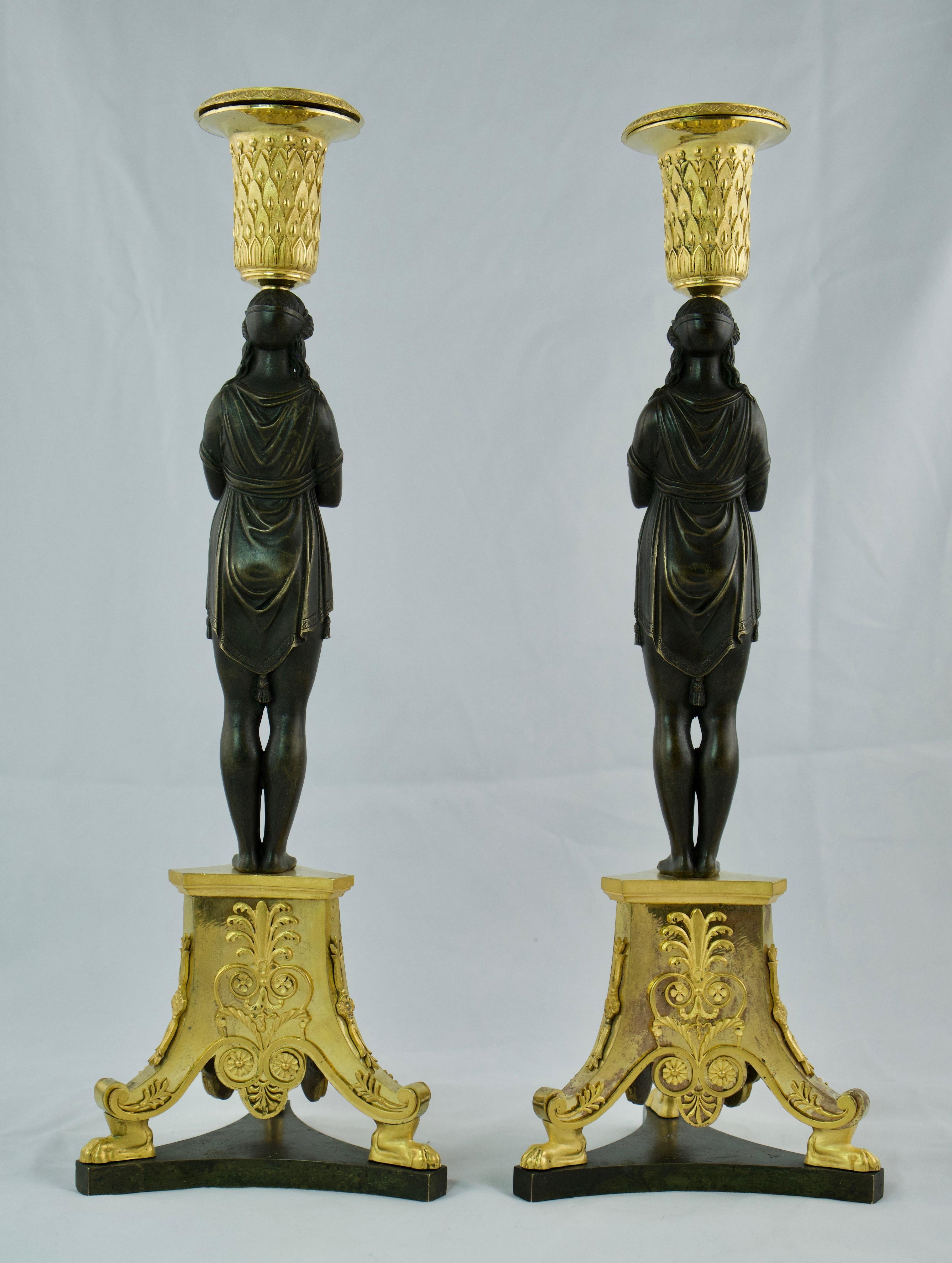 Pair of Large French Empire Candlesticks Made Around Year 1800 In Good Condition For Sale In Stockholm, SE