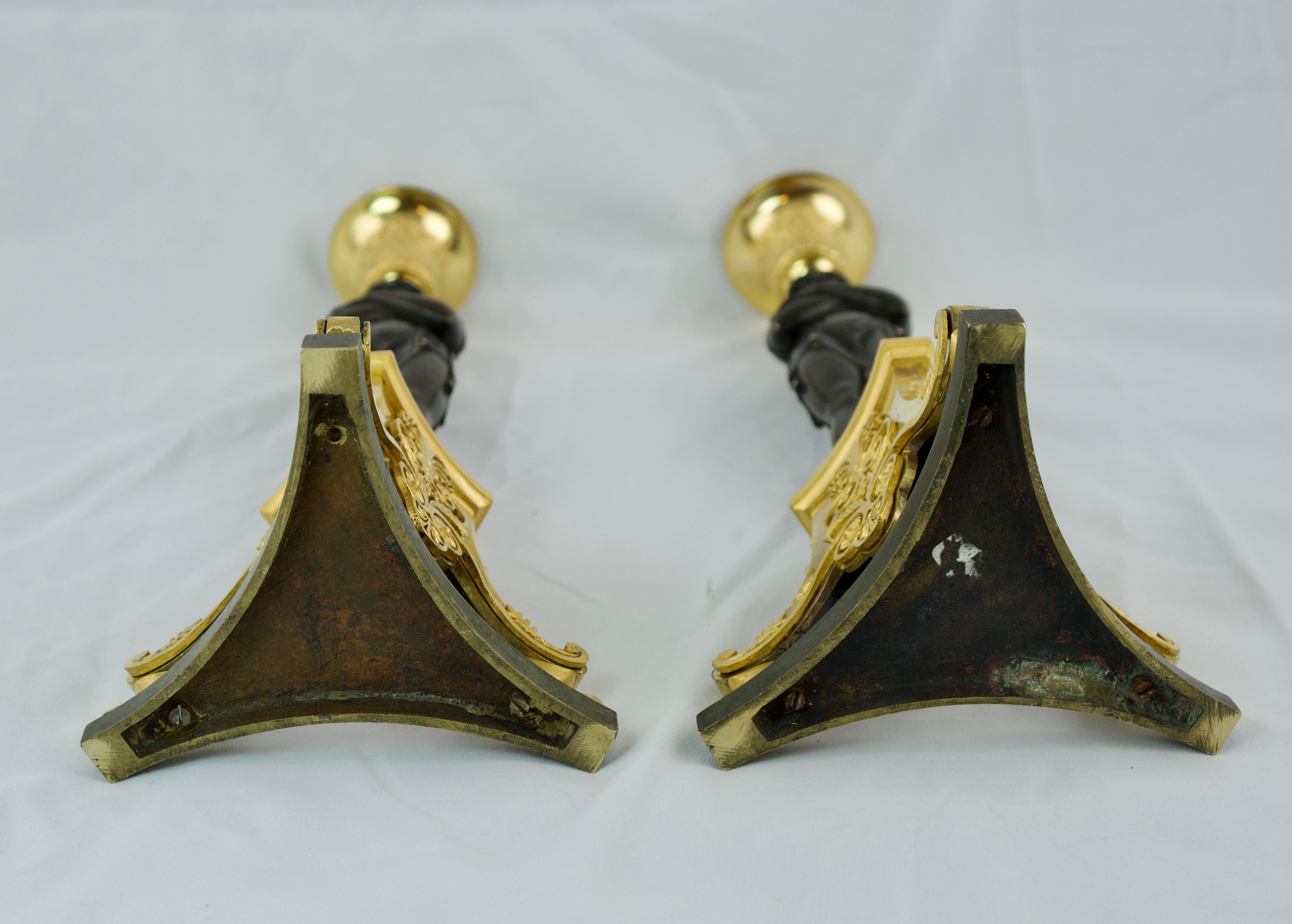 Bronze Pair of Large French Empire Candlesticks Made Around Year 1800 For Sale