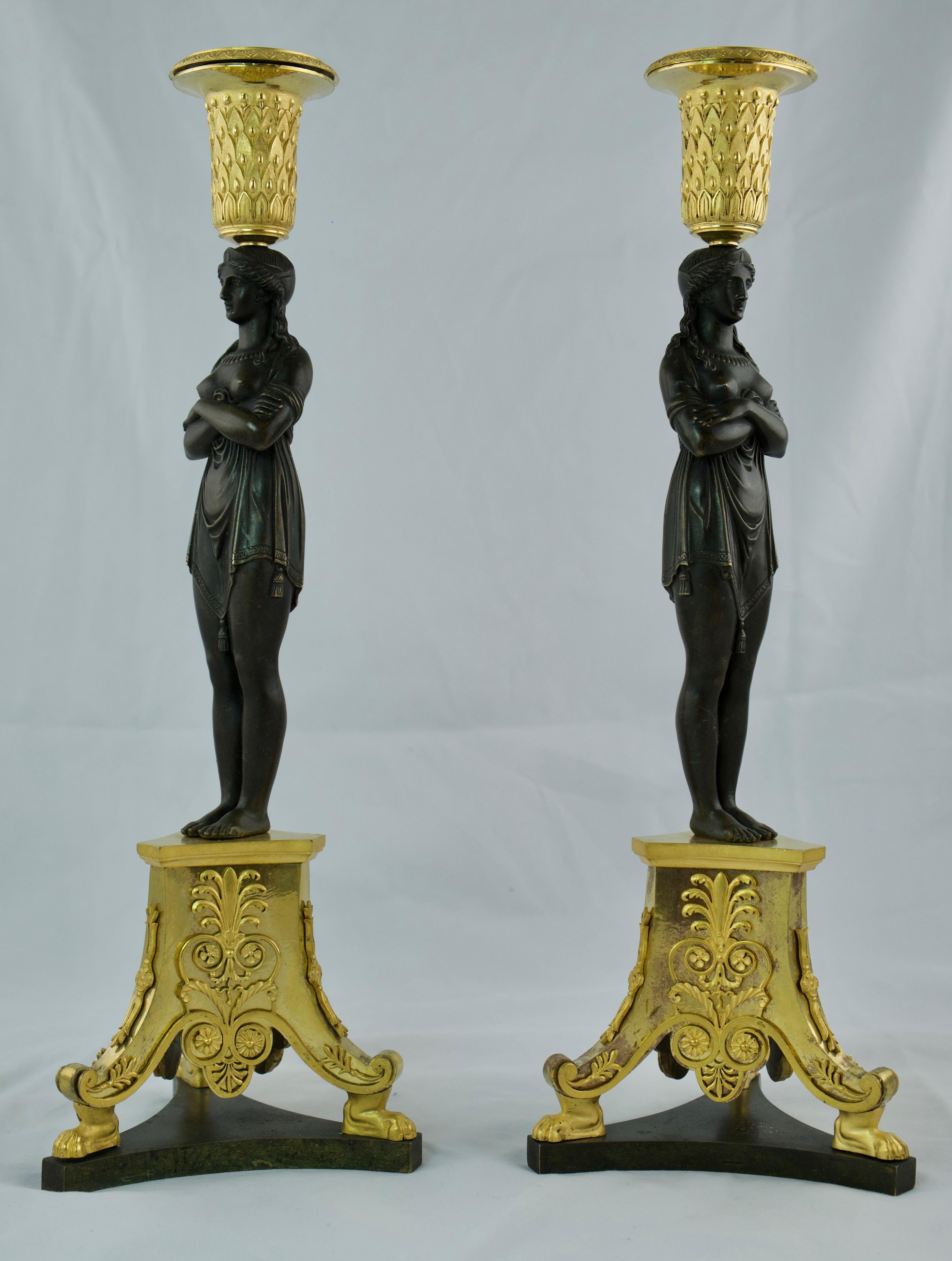 Pair of Large French Empire Candlesticks Made Around Year 1800 For Sale 1