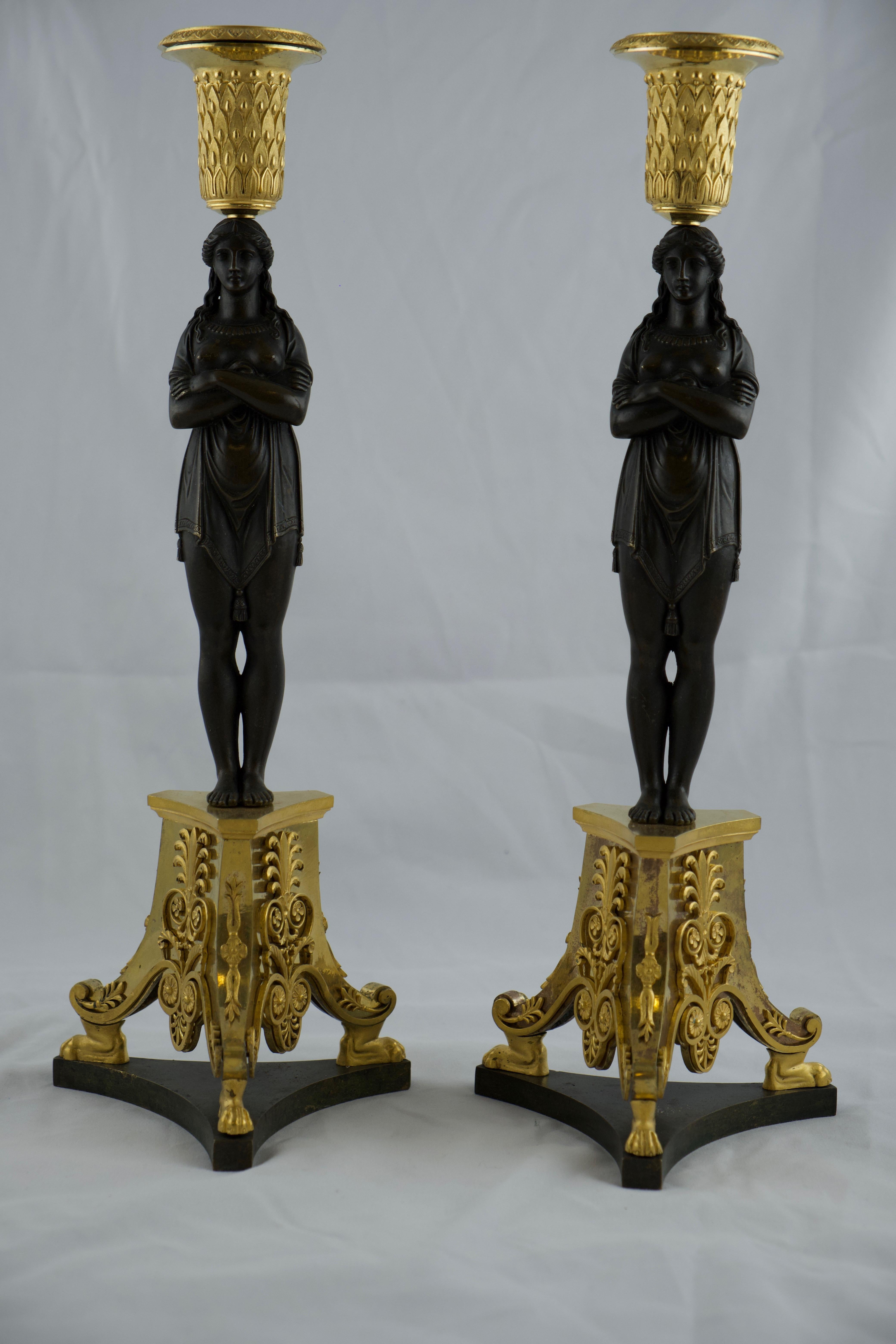 Pair of Large French Empire Candlesticks Made Around Year 1800 For Sale 2