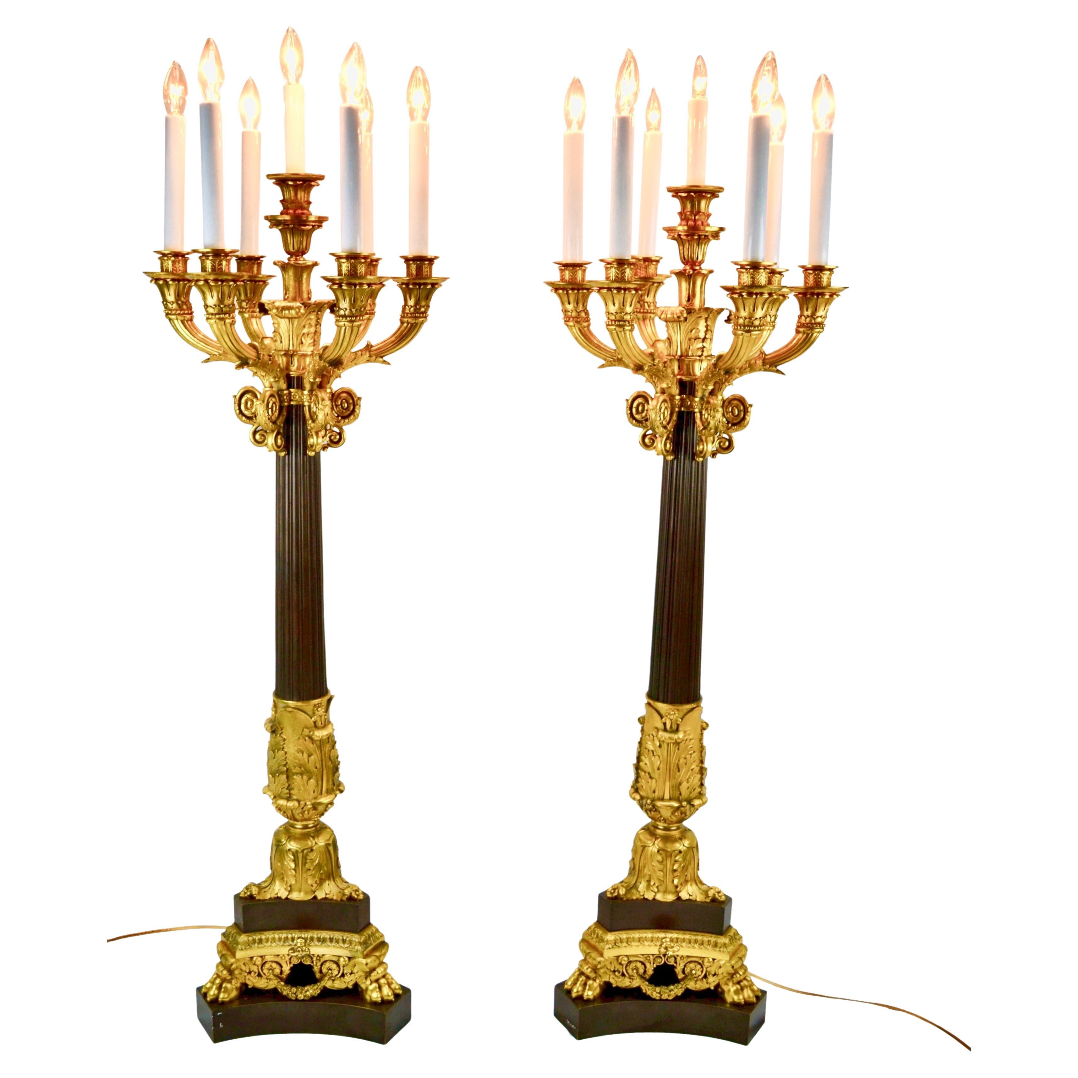 A Pair of Large French Empire Style Candelabra Lamps