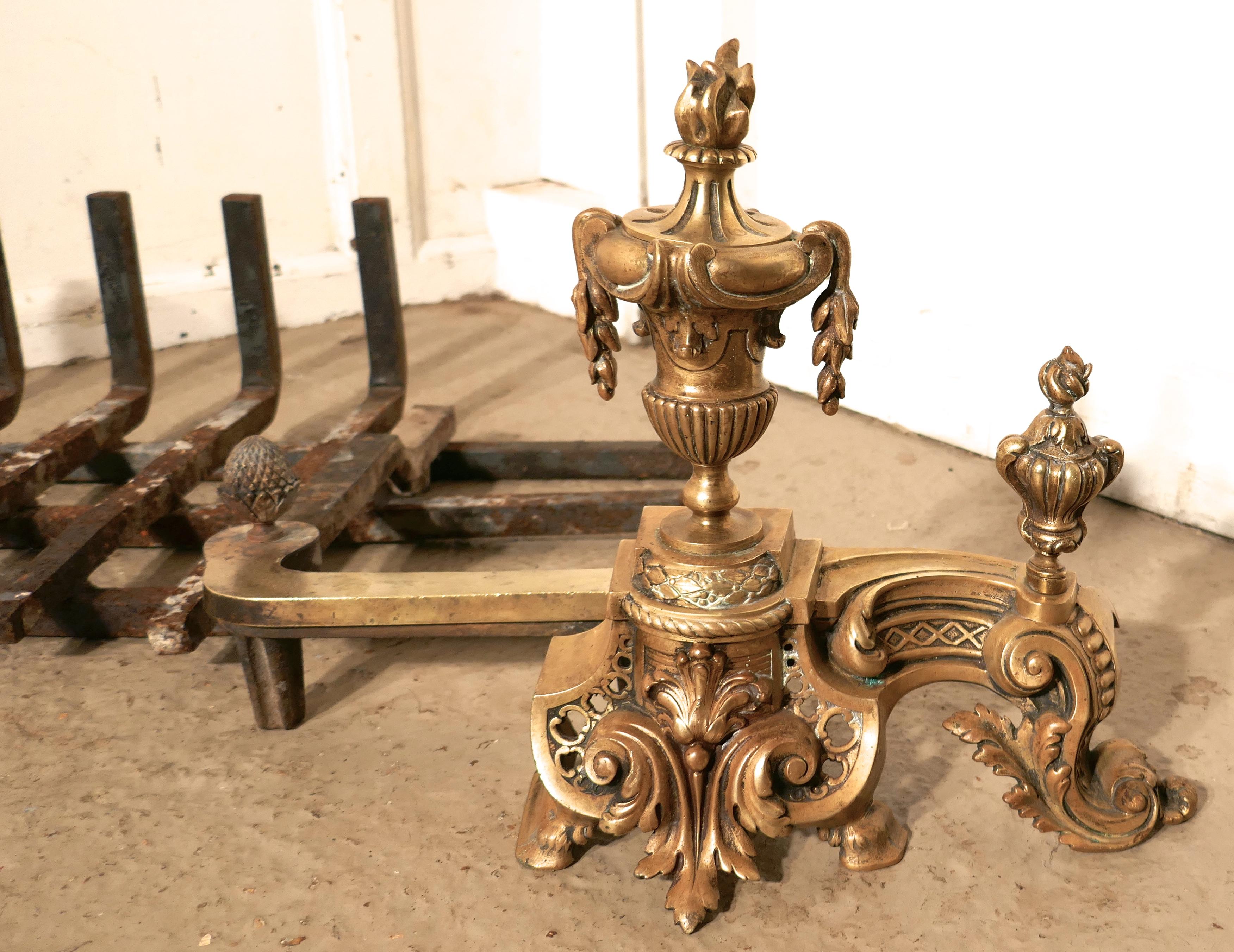 Pair of Large French Rococo Brass Andirons or Chenets For Sale 1