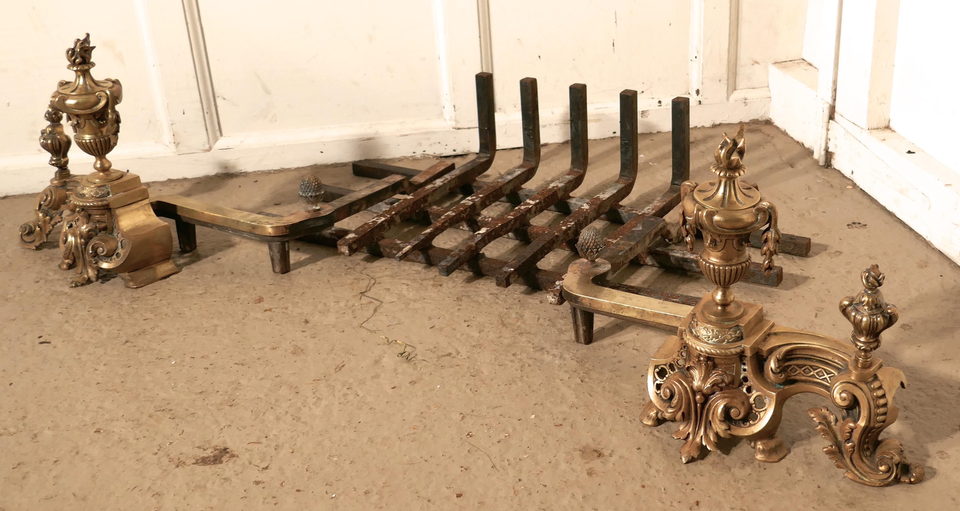 Pair of Large French Rococo Brass Andirons or Chenets For Sale 2