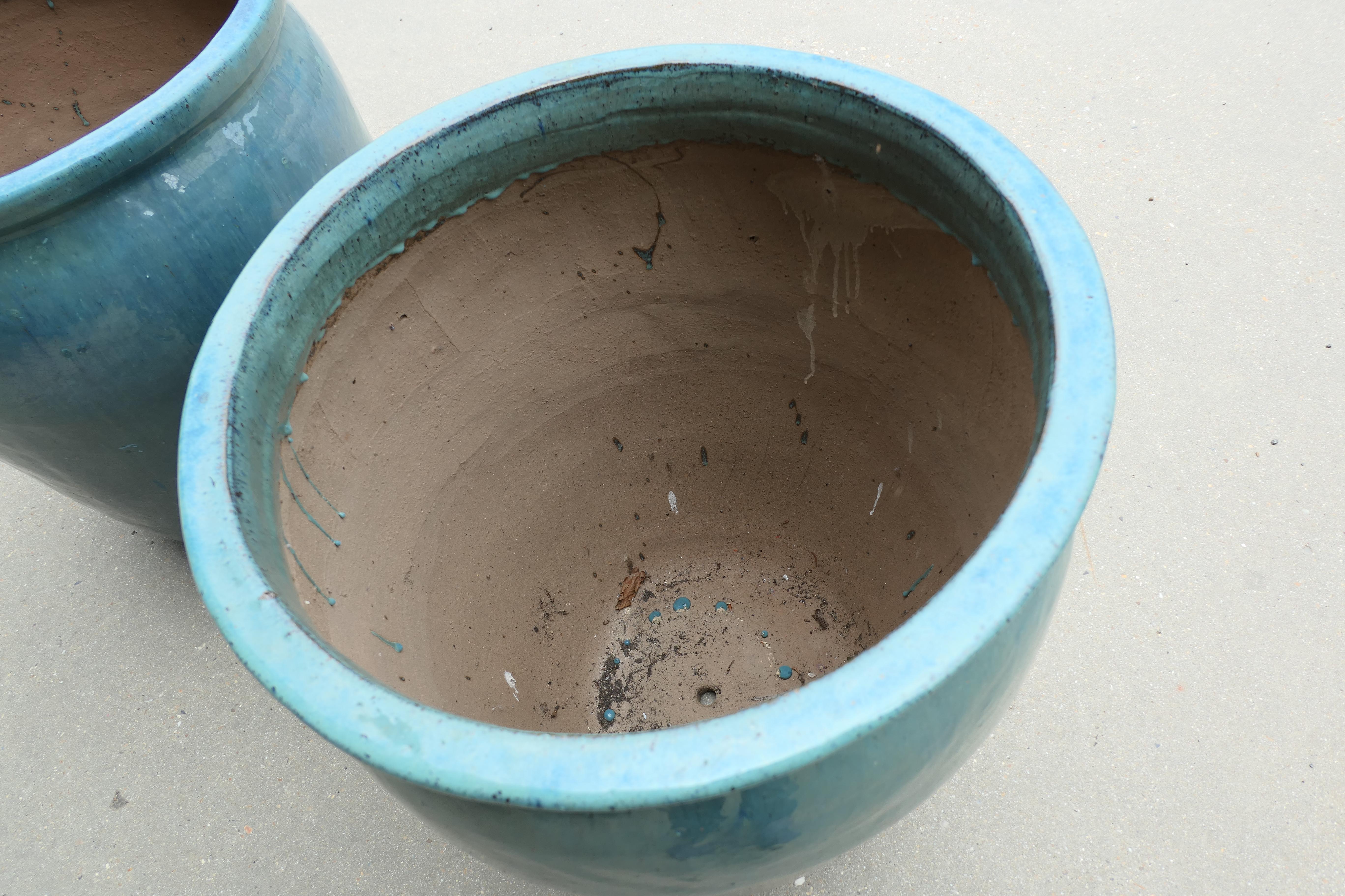 A Pair of Large French Turquoise Garden Tree Planters For Sale 1