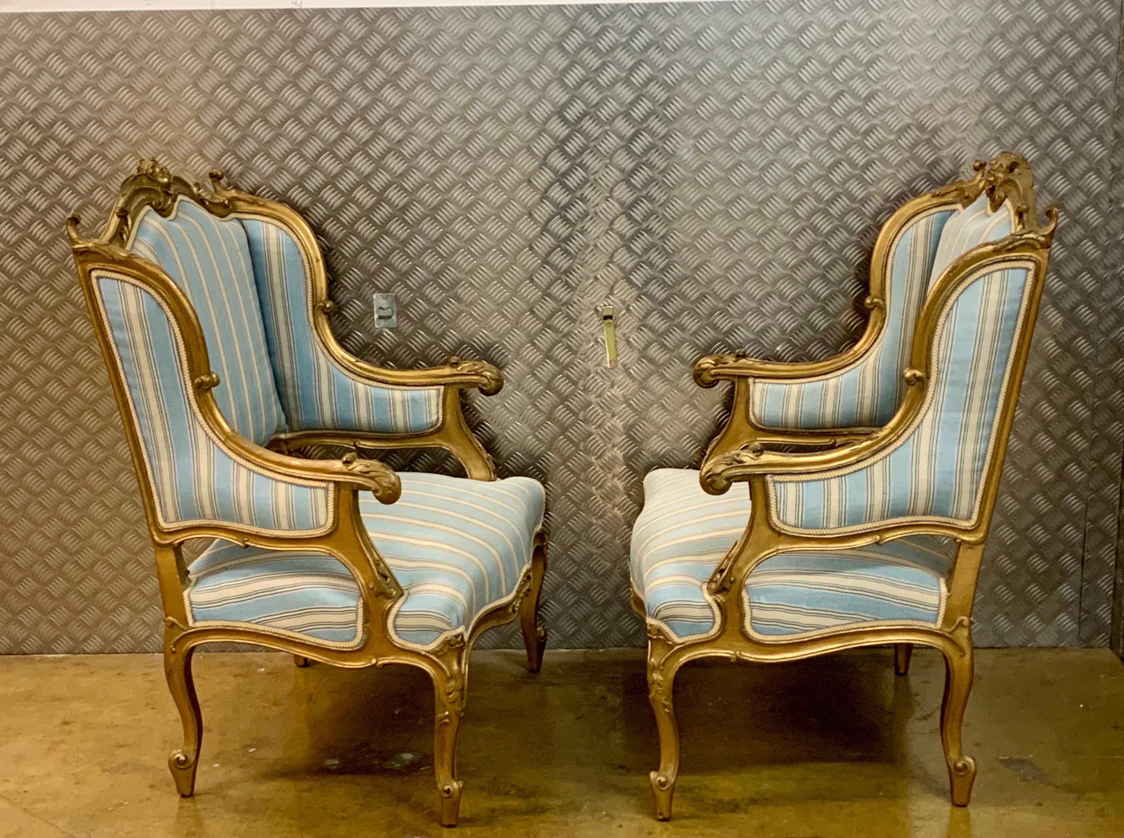 Pair of Large French Upholstered Wing Back Arm Chairs In Good Condition In London, GB