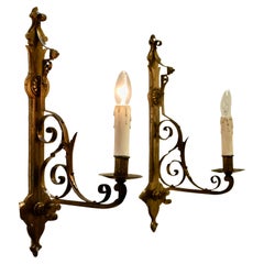 A Pair of Large Gilded Brass Wall Lights  These are a very handsome pair