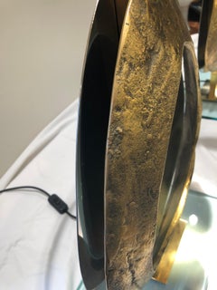 Pair of Large Gilded Bronze and Brass Table Lamps with a Mirrored Centre