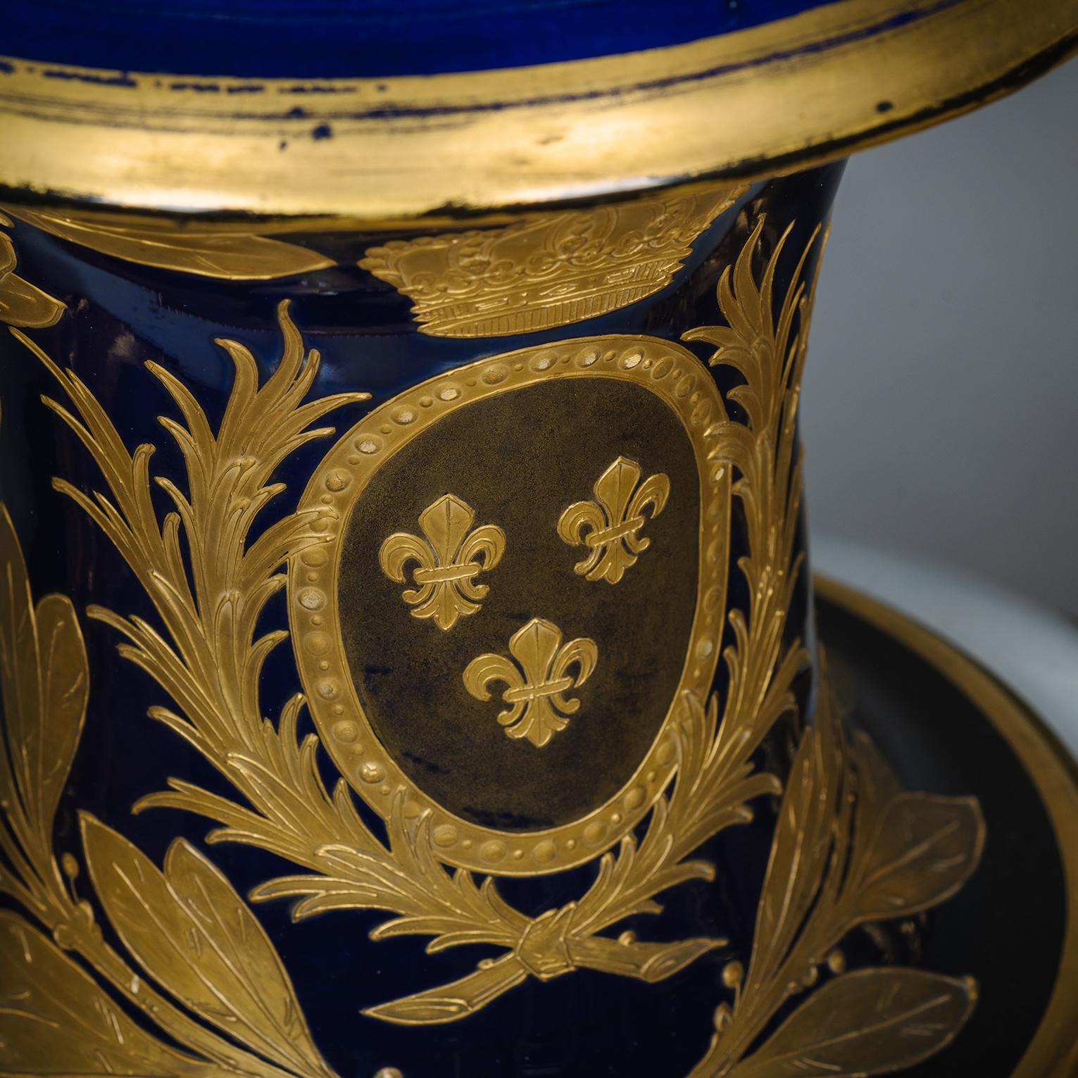 A Pair of Large Gilt-Bronze Mounted Sèvres-Style Porcelain Vases For Sale 1