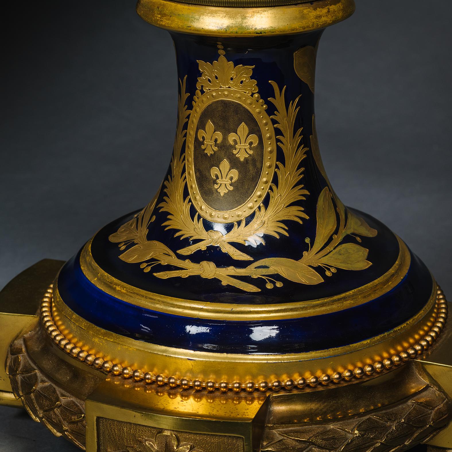 A Pair of Large Gilt-Bronze Mounted Sèvres-Style Porcelain Vases For Sale 2