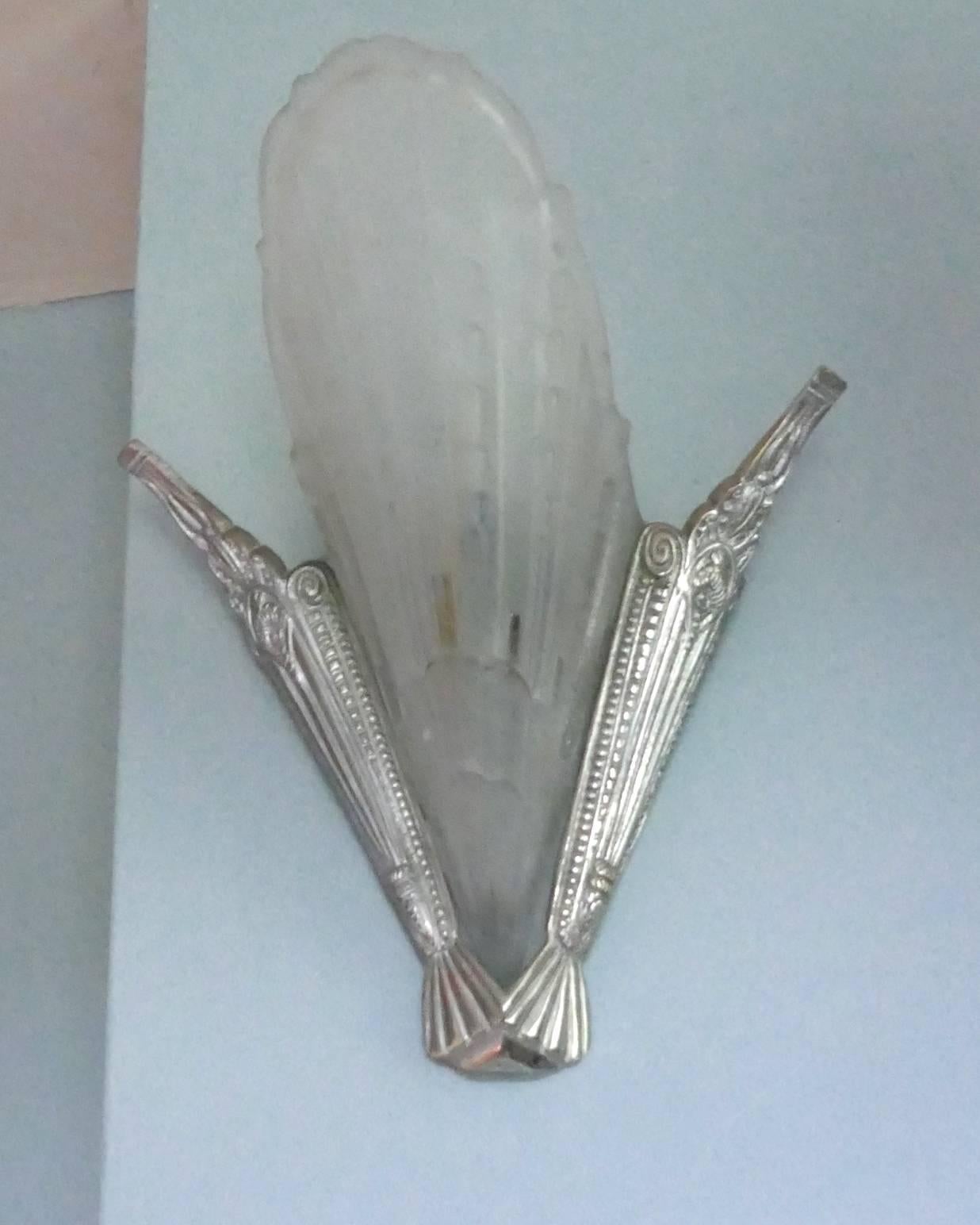20th Century Pair of Large Glass and Chrome Art Deco Wall Lights