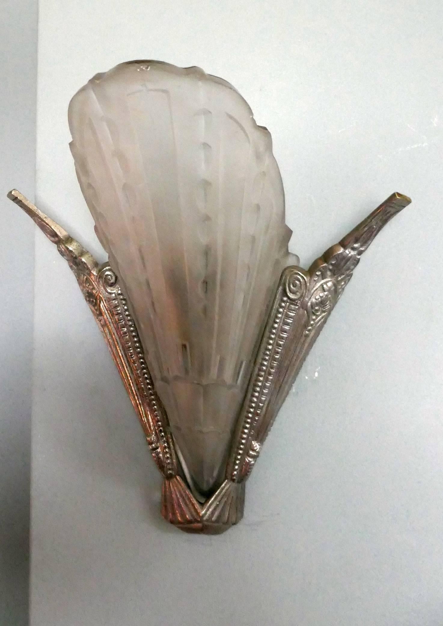 Pair of Large Glass and Chrome Art Deco Wall Lights 1