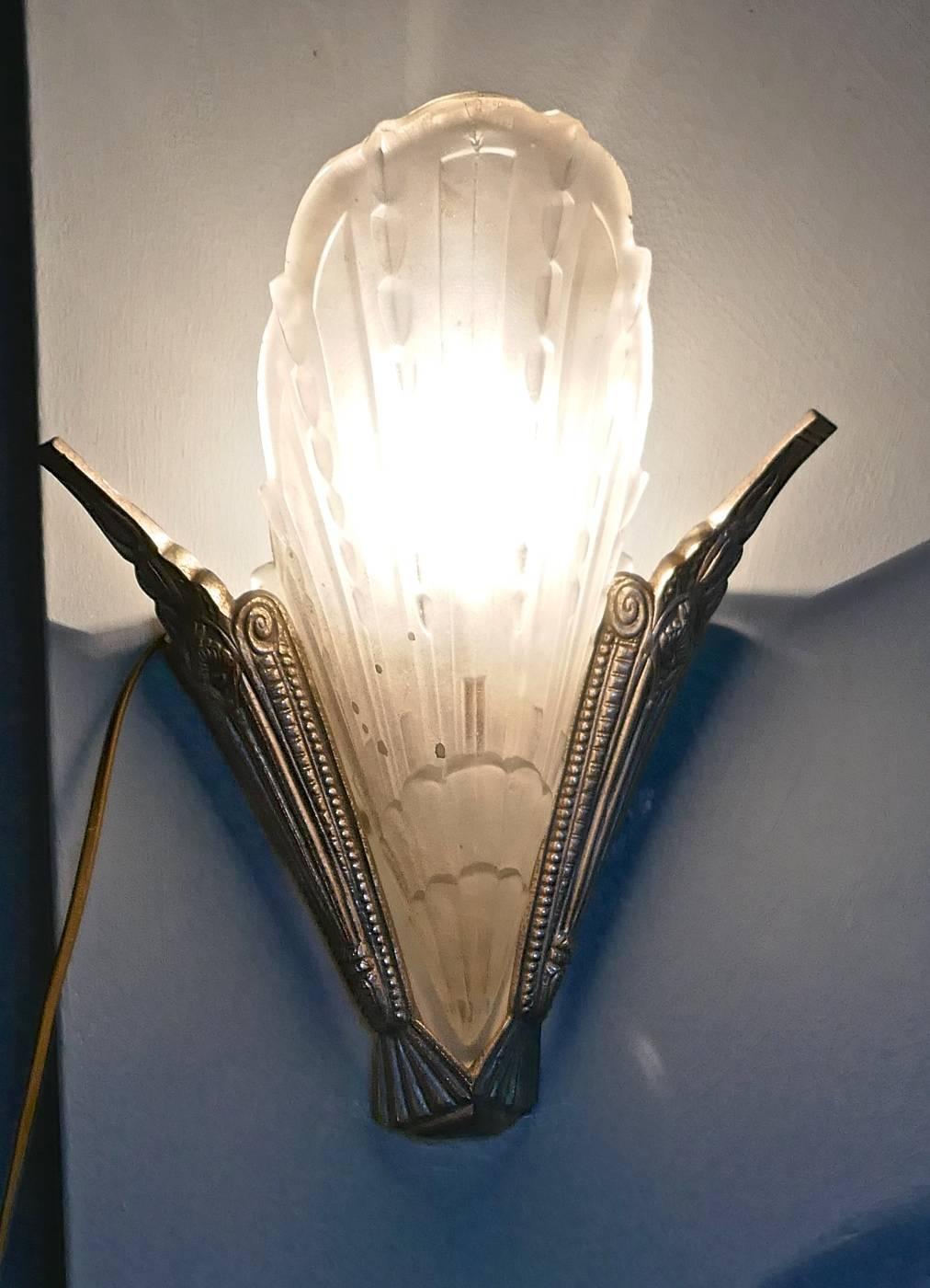 Pair of Large Glass and Chrome Art Deco Wall Lights 2