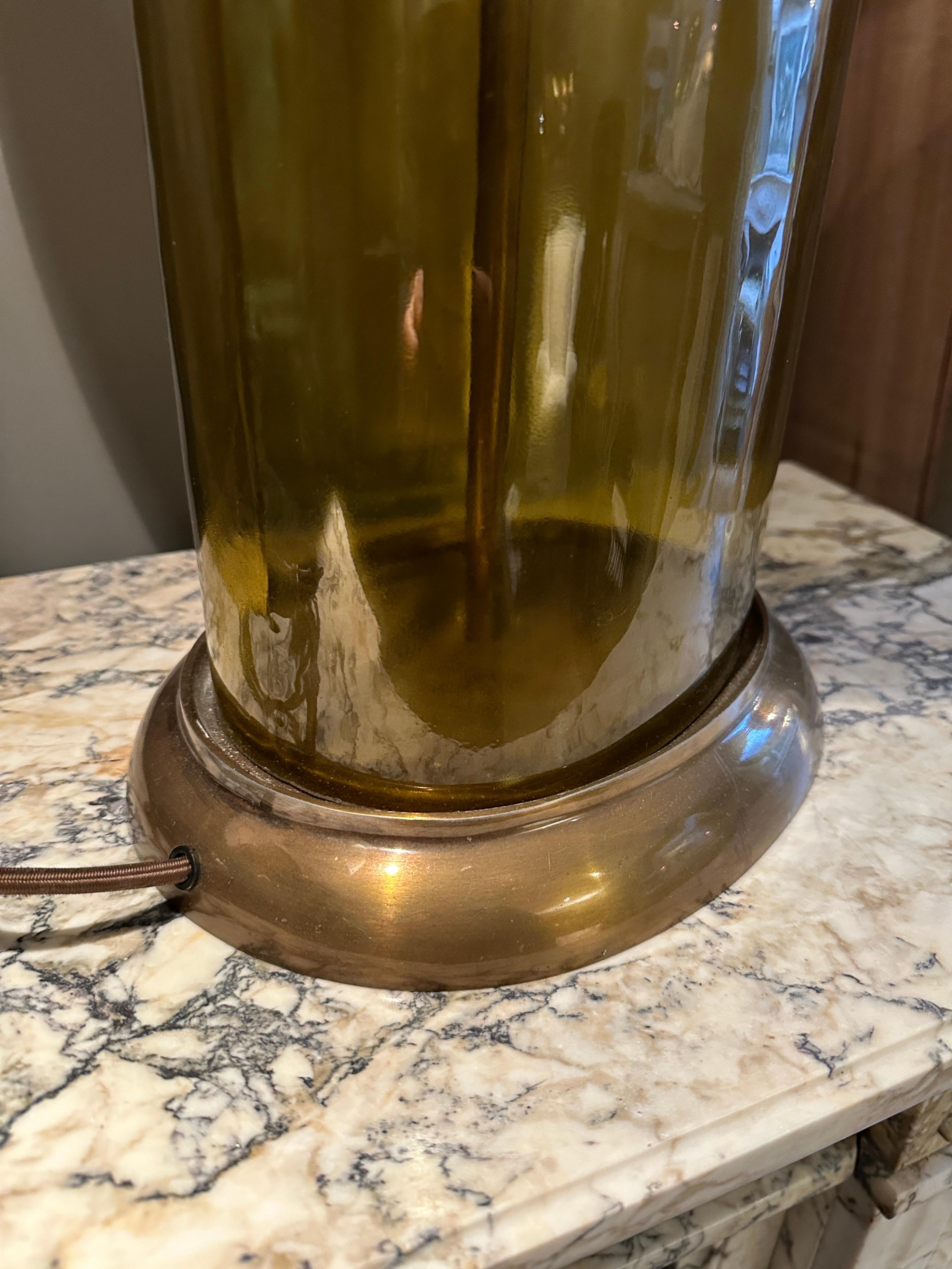 A pair Of Large Glass And Patinated Brass Table Lamps  For Sale 6